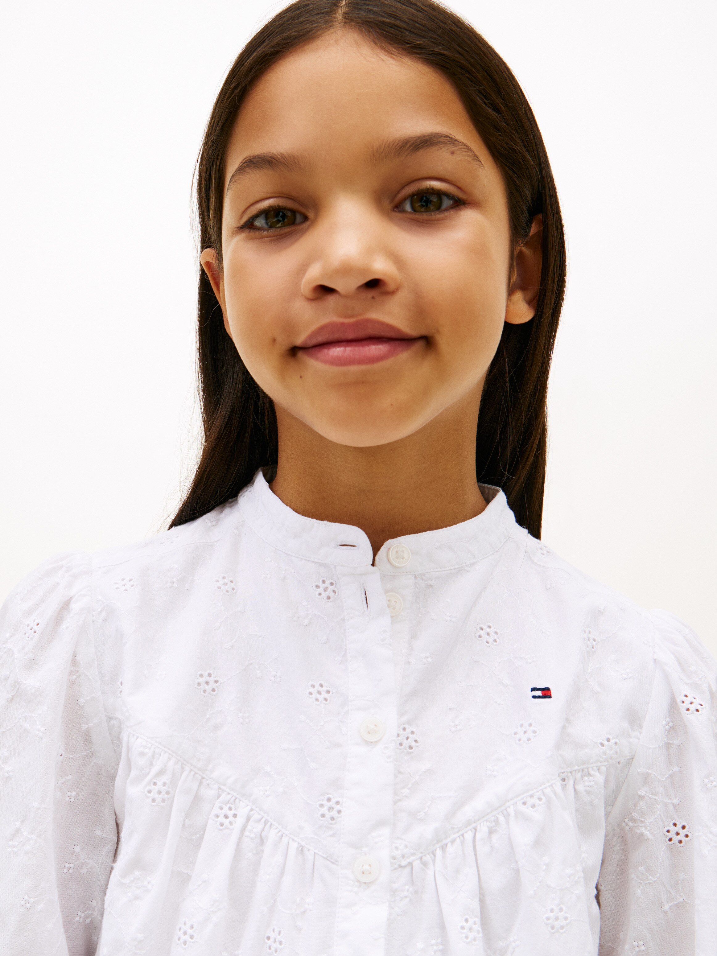 Vestido Camiseiro com Bordado Inglês e Manga Comprida Branco-3