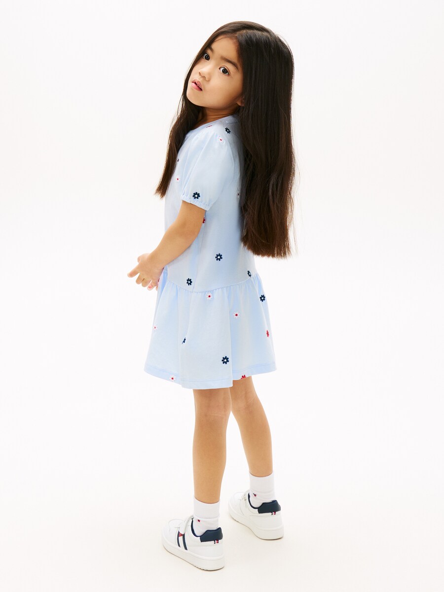 Vestido com Bordado Multicolor e Saia Fluida Azul-2