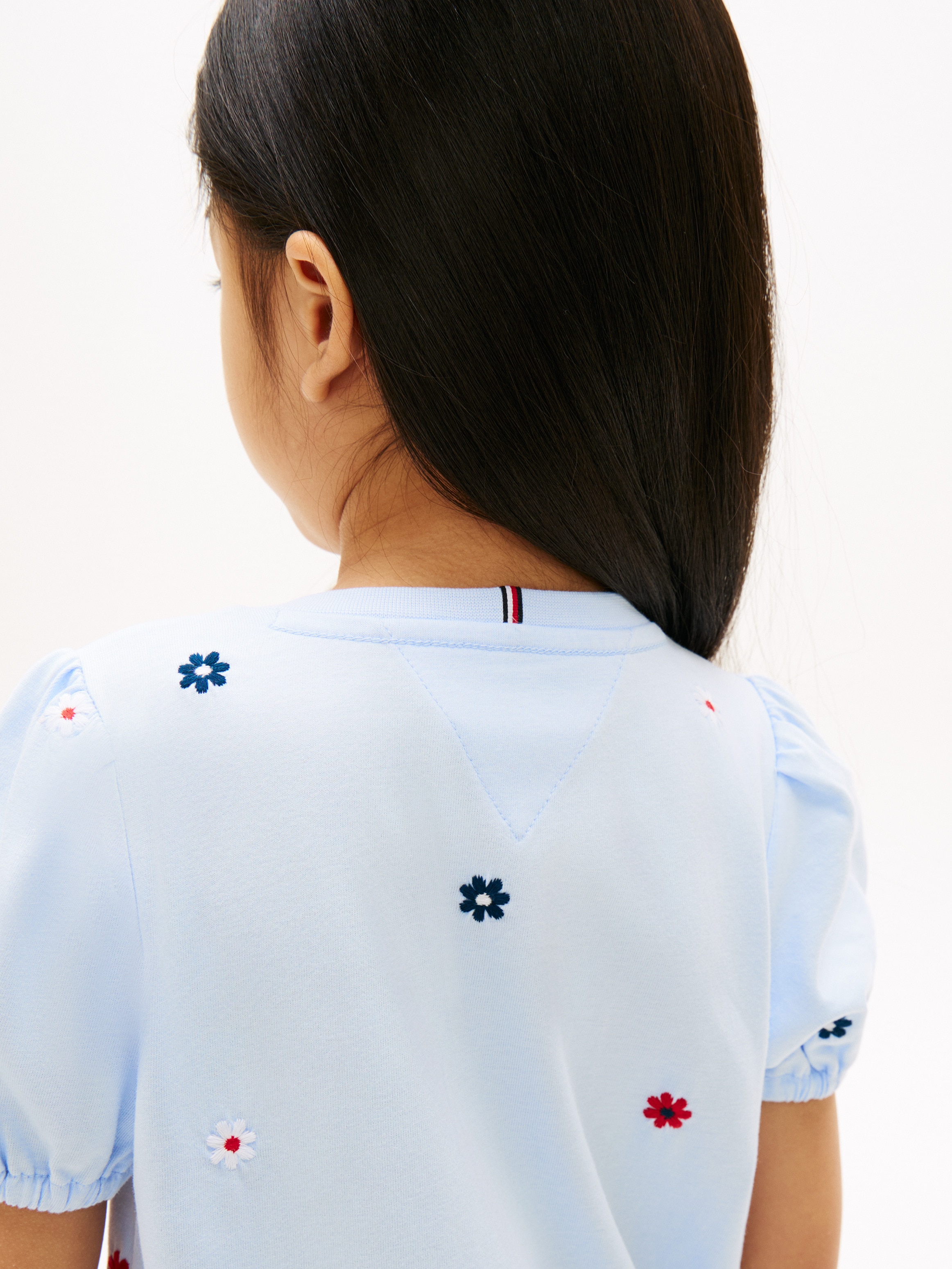 Vestido com Bordado Multicolor e Saia Fluida Azul-4