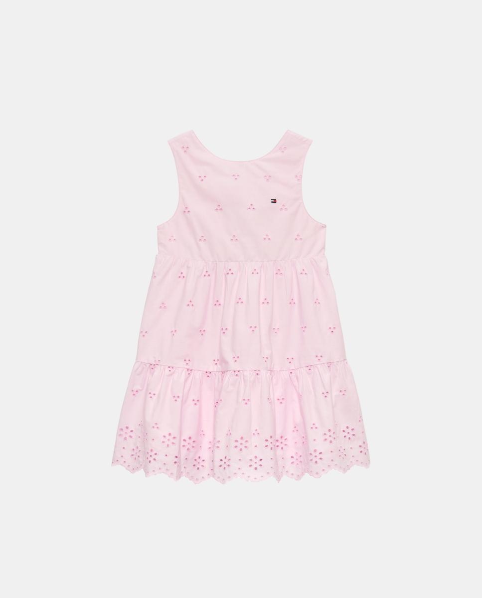 Vestido sem Mangas e com Bordado Inglês Rosa-1