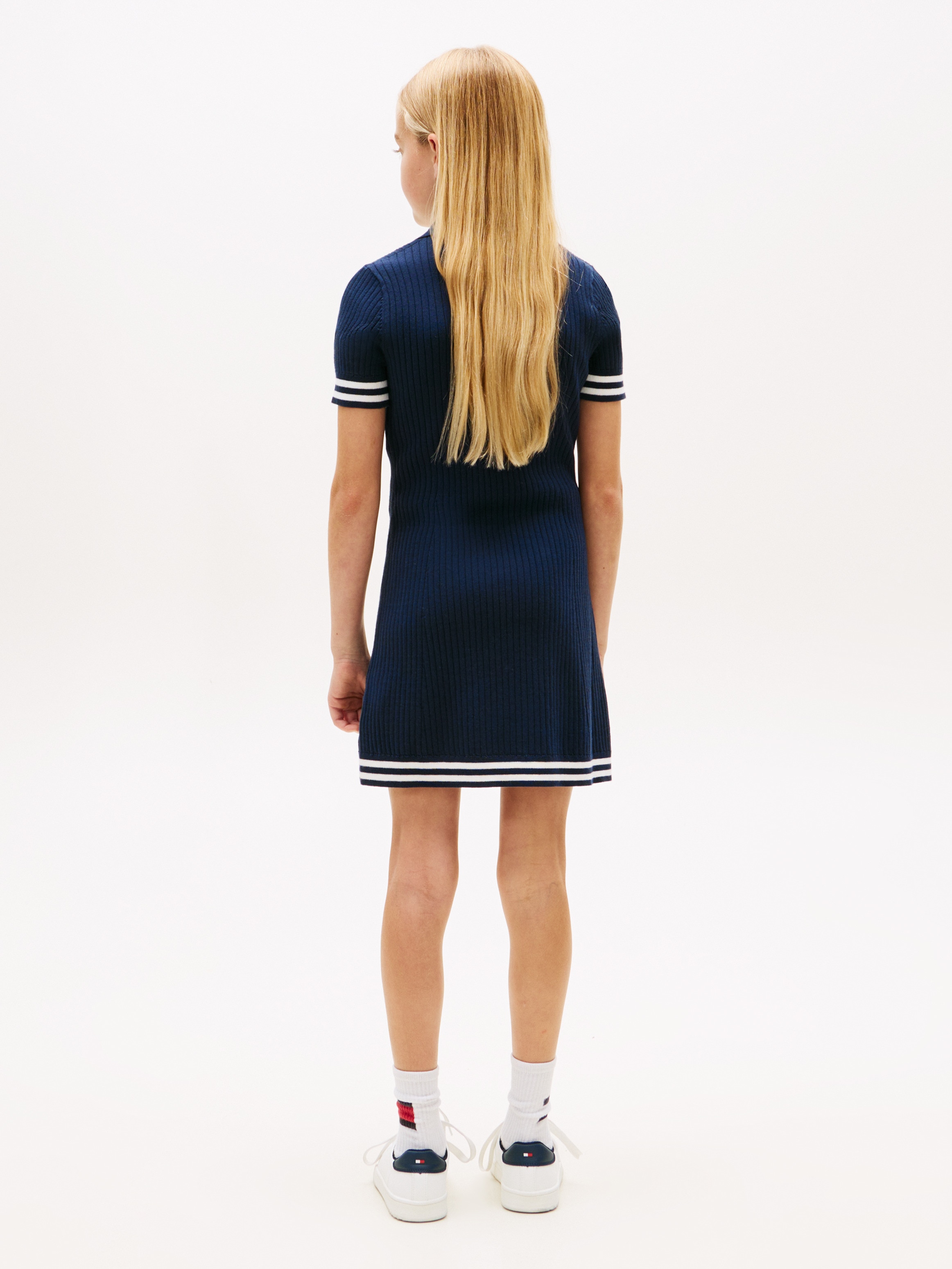 Vestido Tipo Polo de Malha Canelada Azul-2