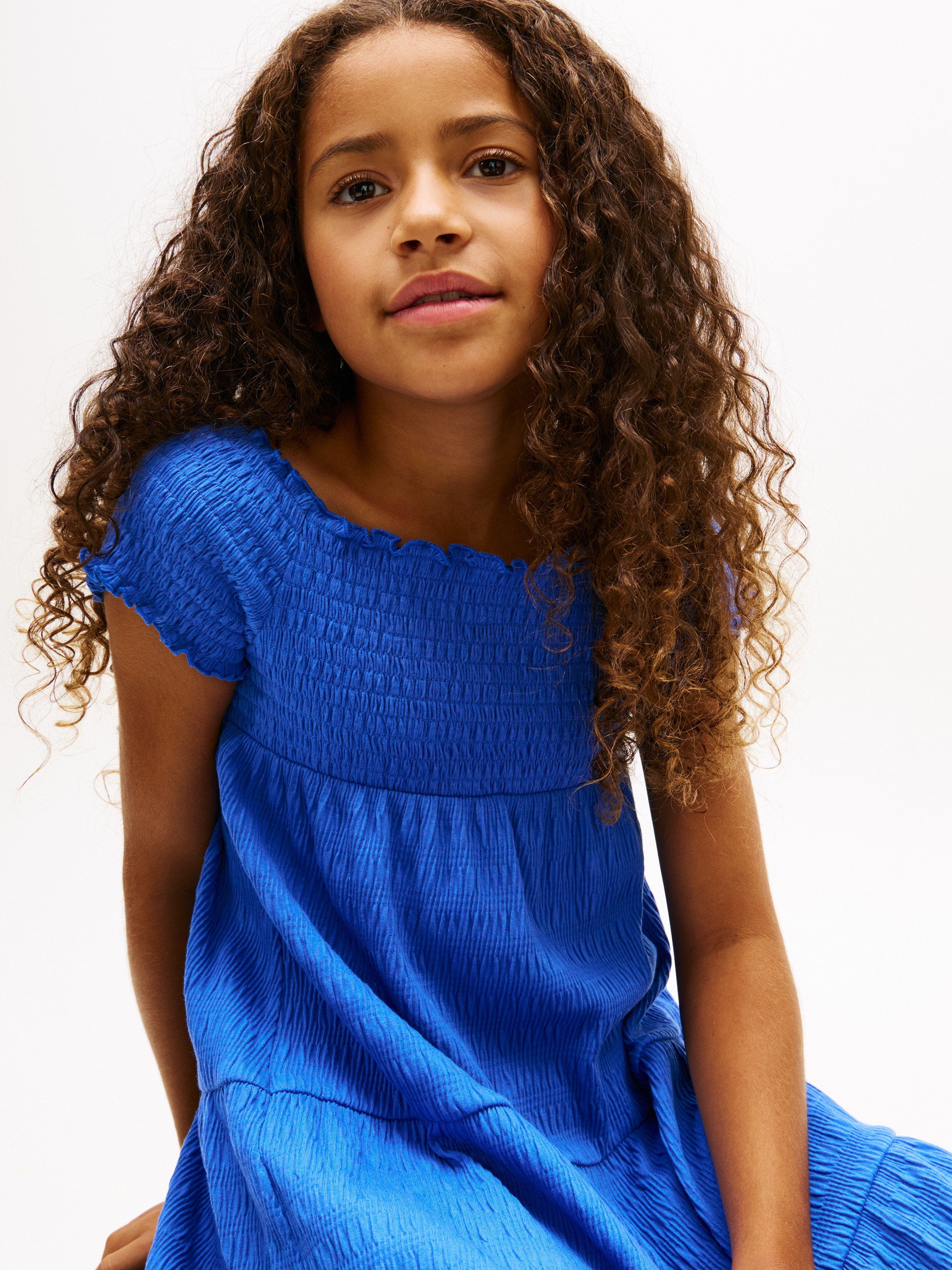 Vestido Franzido com Favos de Mel Tommy Hilfiger Azul-3