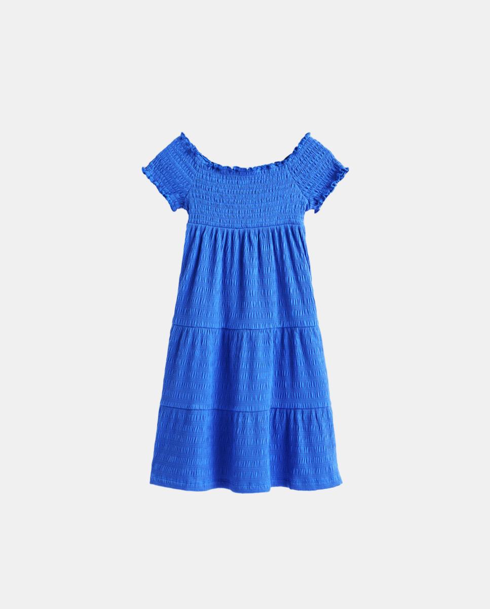 Vestido Franzido com Favos de Mel Tommy Hilfiger Azul-5