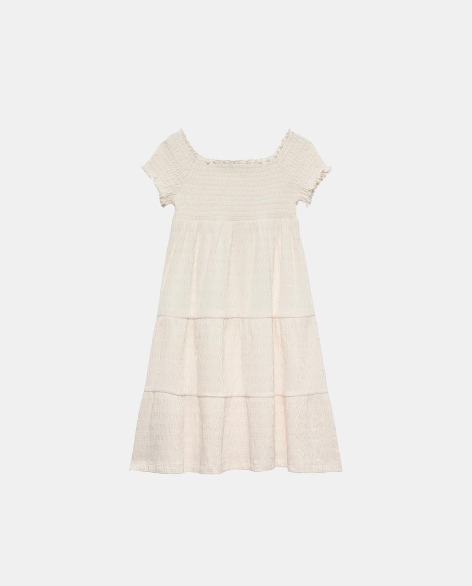 Vestido Franzido com Favos de Mel Branco-2