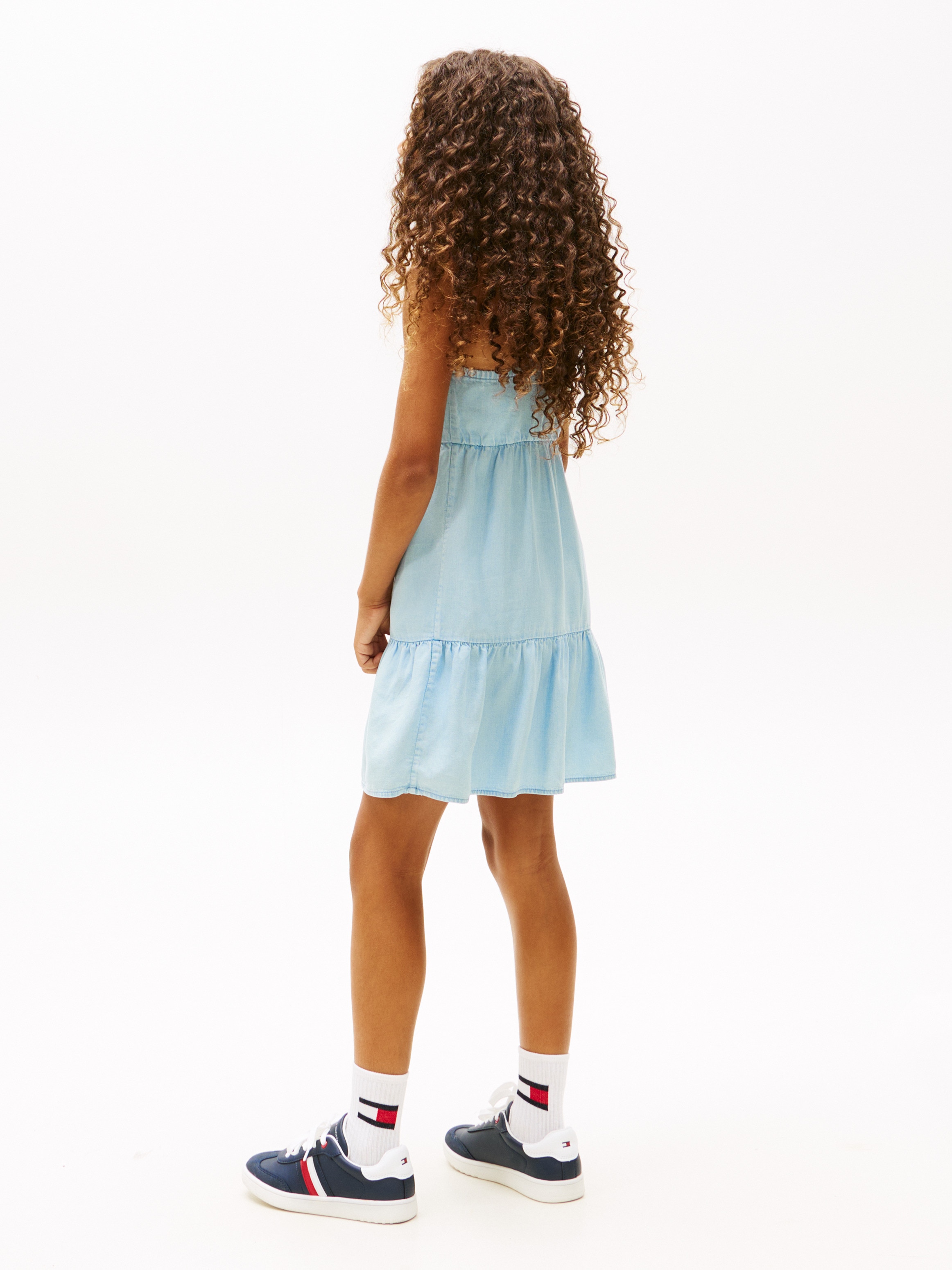 Vestido de Tencel com Detalhe de Contas nas Alças Azul-2
