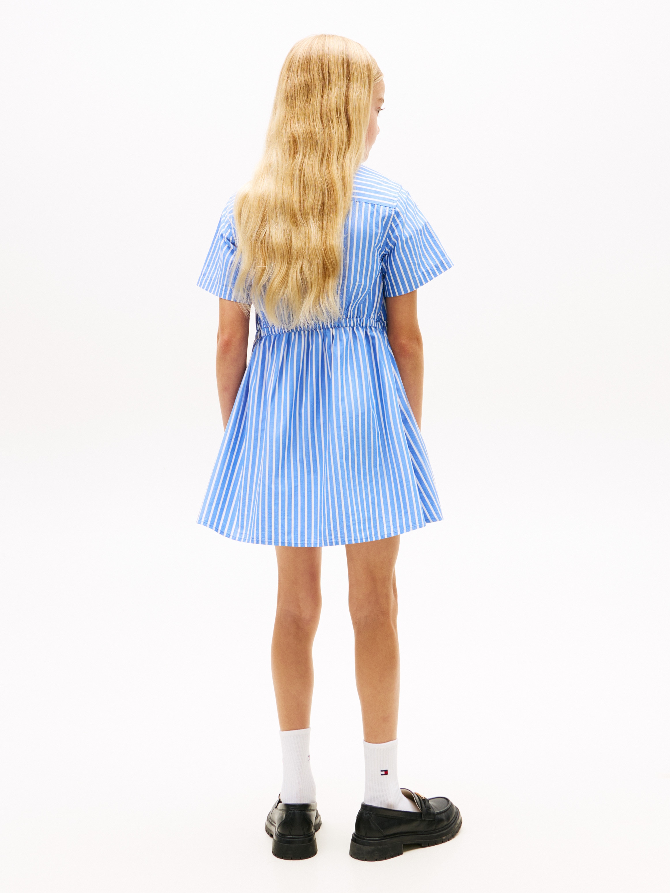 Vestido Camiseiro com Estampado às Riscas Azul-2