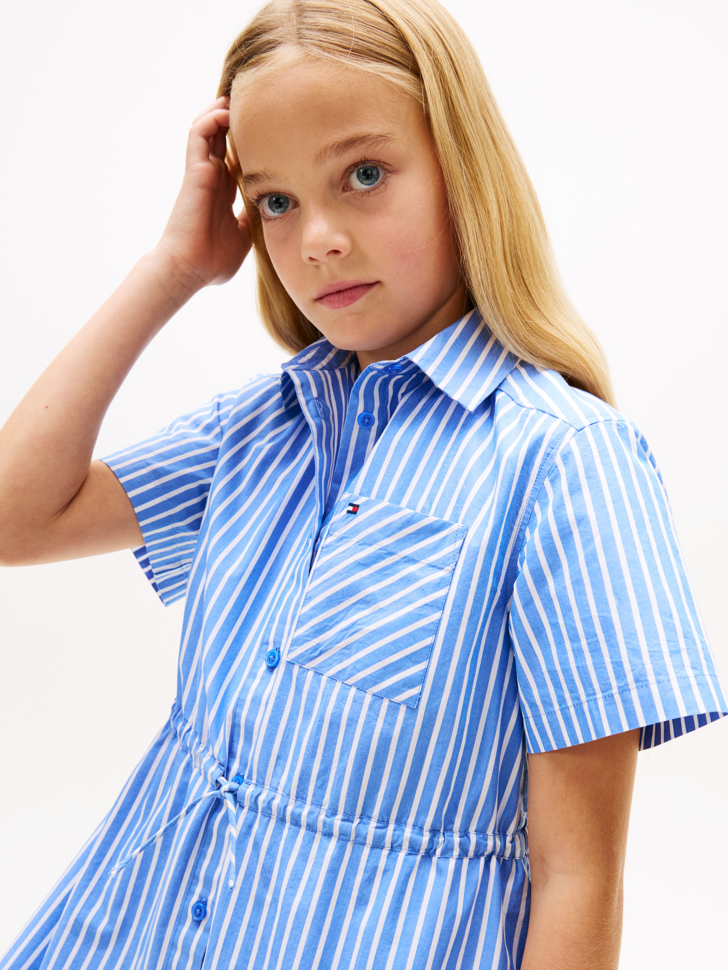 Vestido Camiseiro com Estampado às Riscas Azul-3