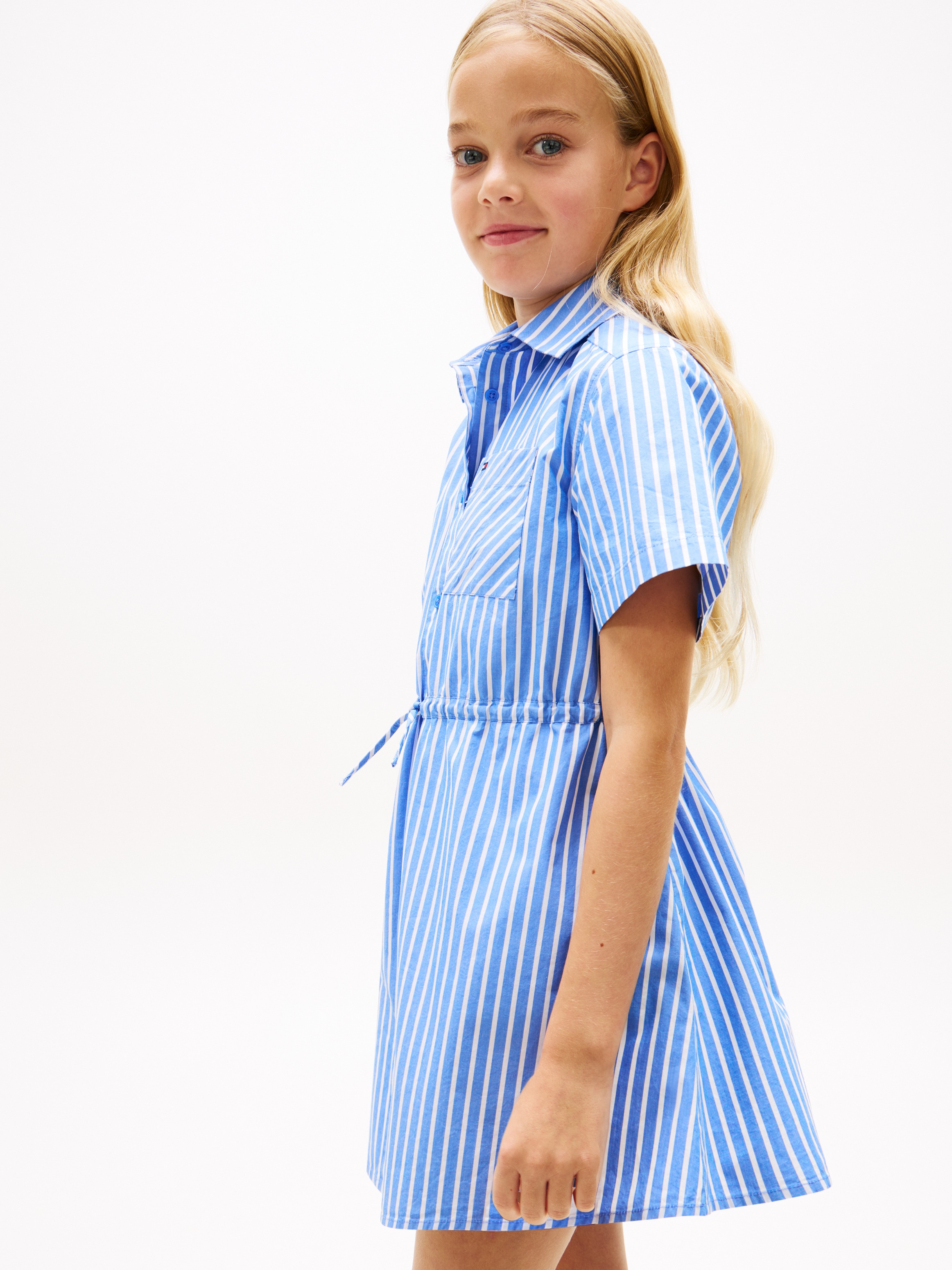 Vestido Camiseiro com Estampado às Riscas Azul-4