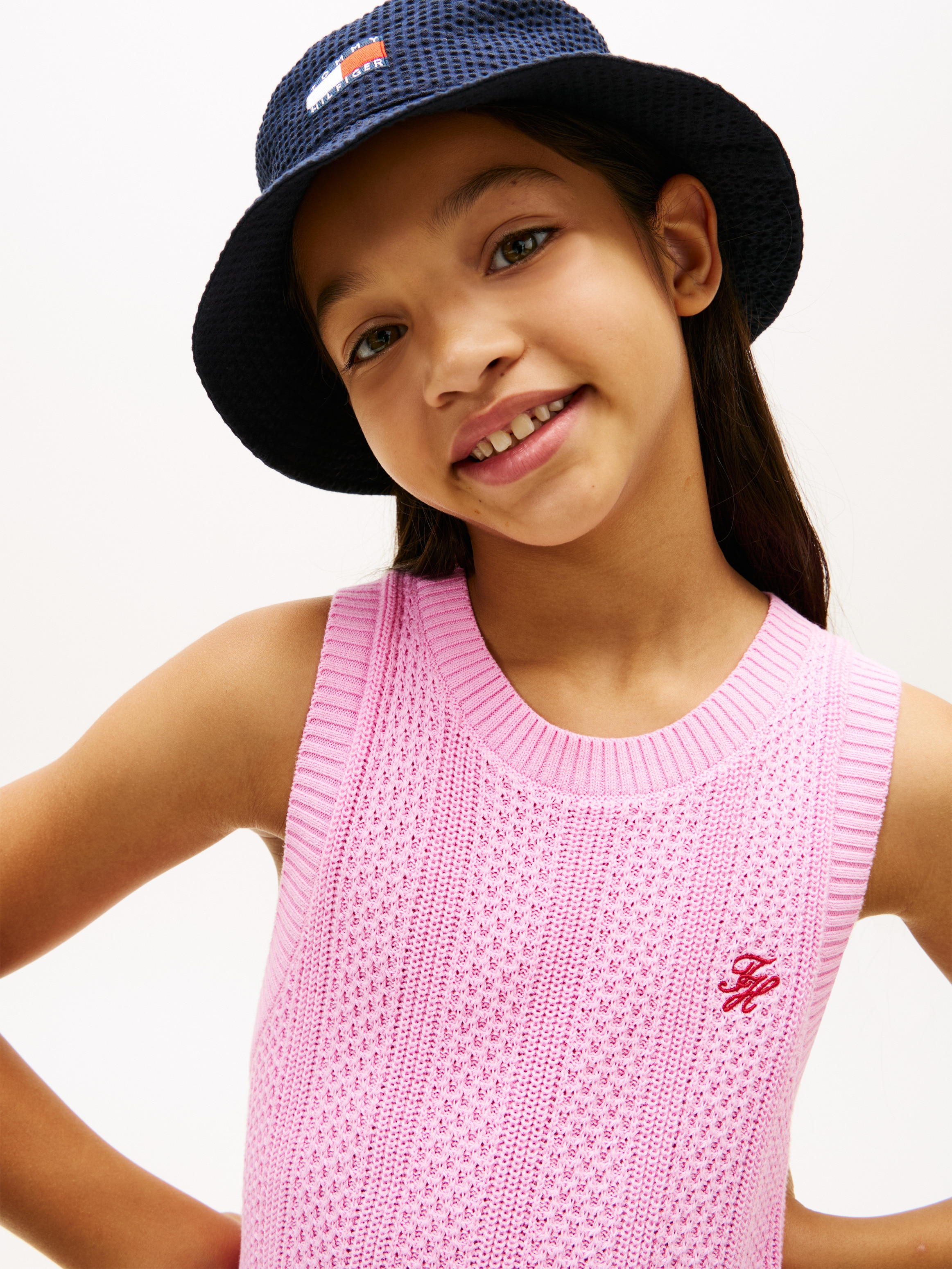 Vestido de Crochet com Logótipo Bordado Rosa-3