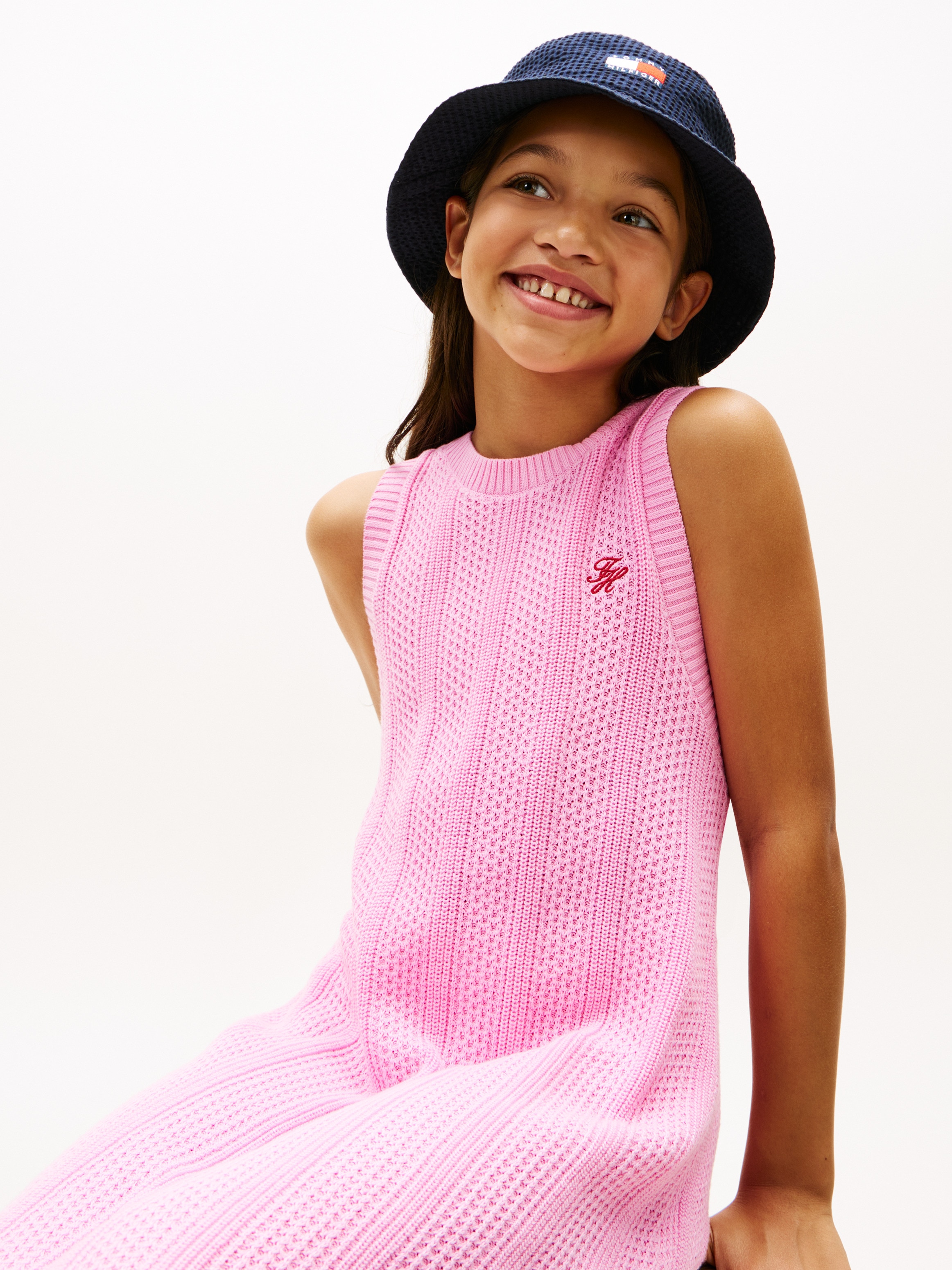 Vestido de Crochet com Logótipo Bordado Rosa-4