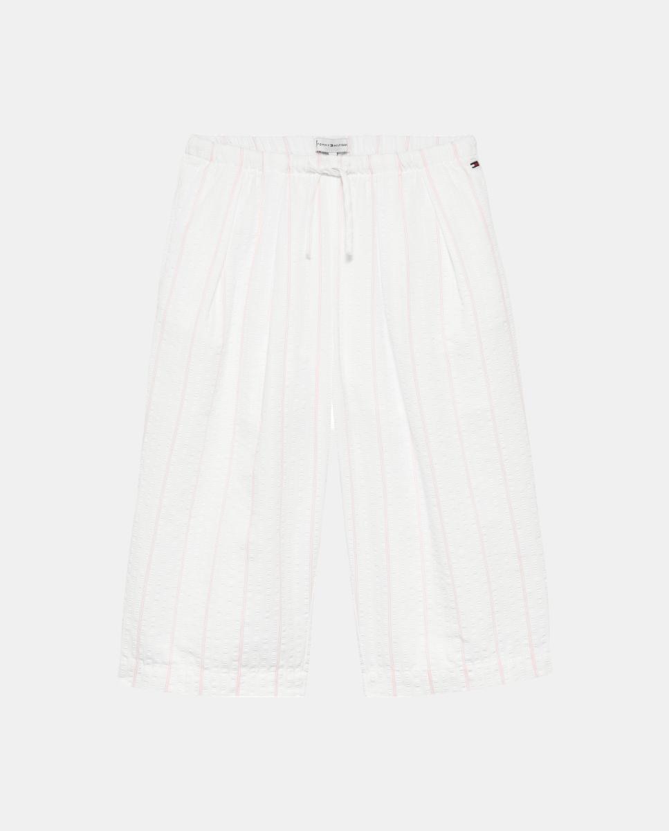 Culotte de niña en tejido seersucker con cintura elástica - Tommy Hilfiger - Blanco Blanco-1