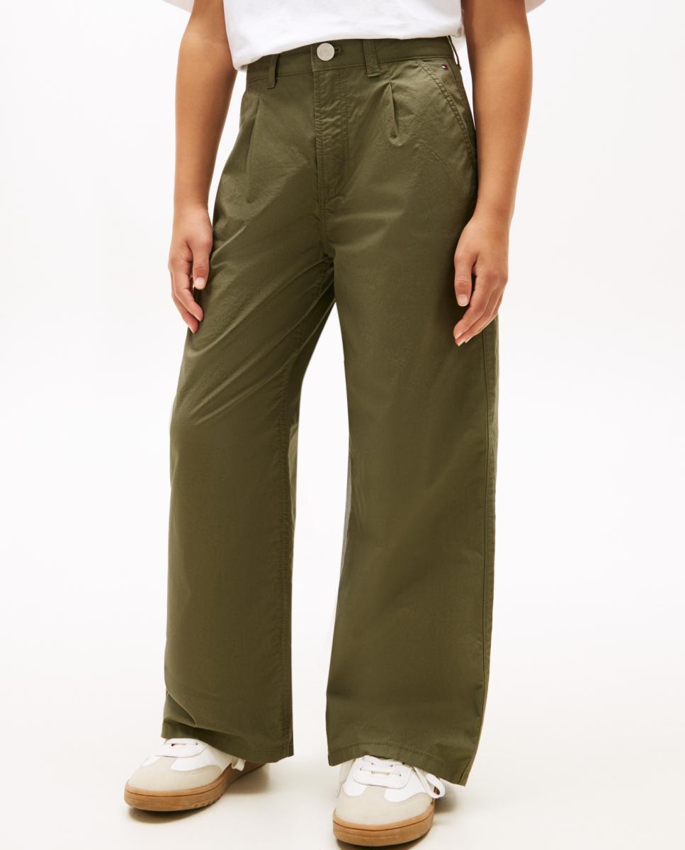 Calças de Algodão com Pinças Tommy Hilfiger Verde-2