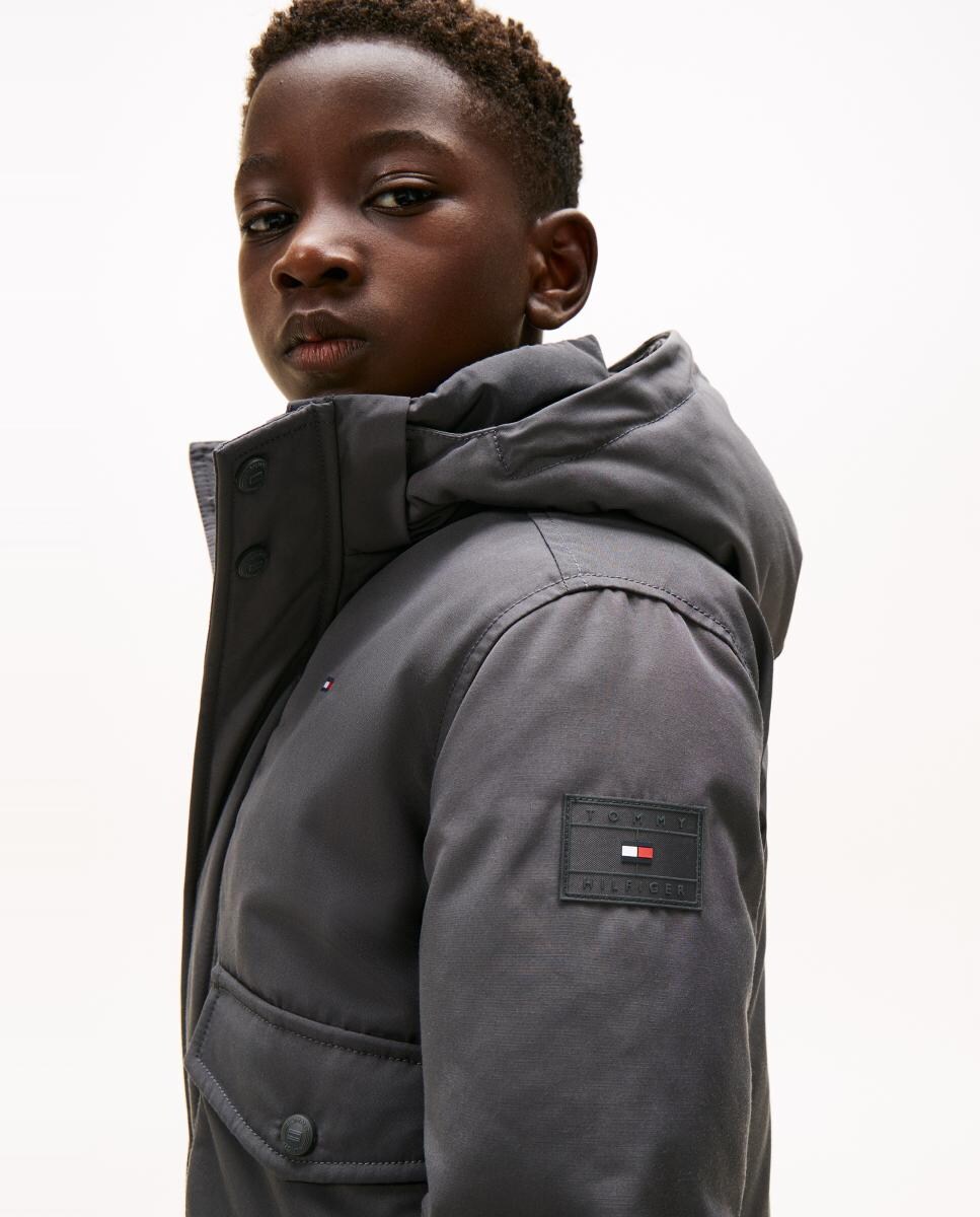 Parka Acolchoada Estilo Blusão Bomber com Capuz e Pelo Cinzento-escuro-3