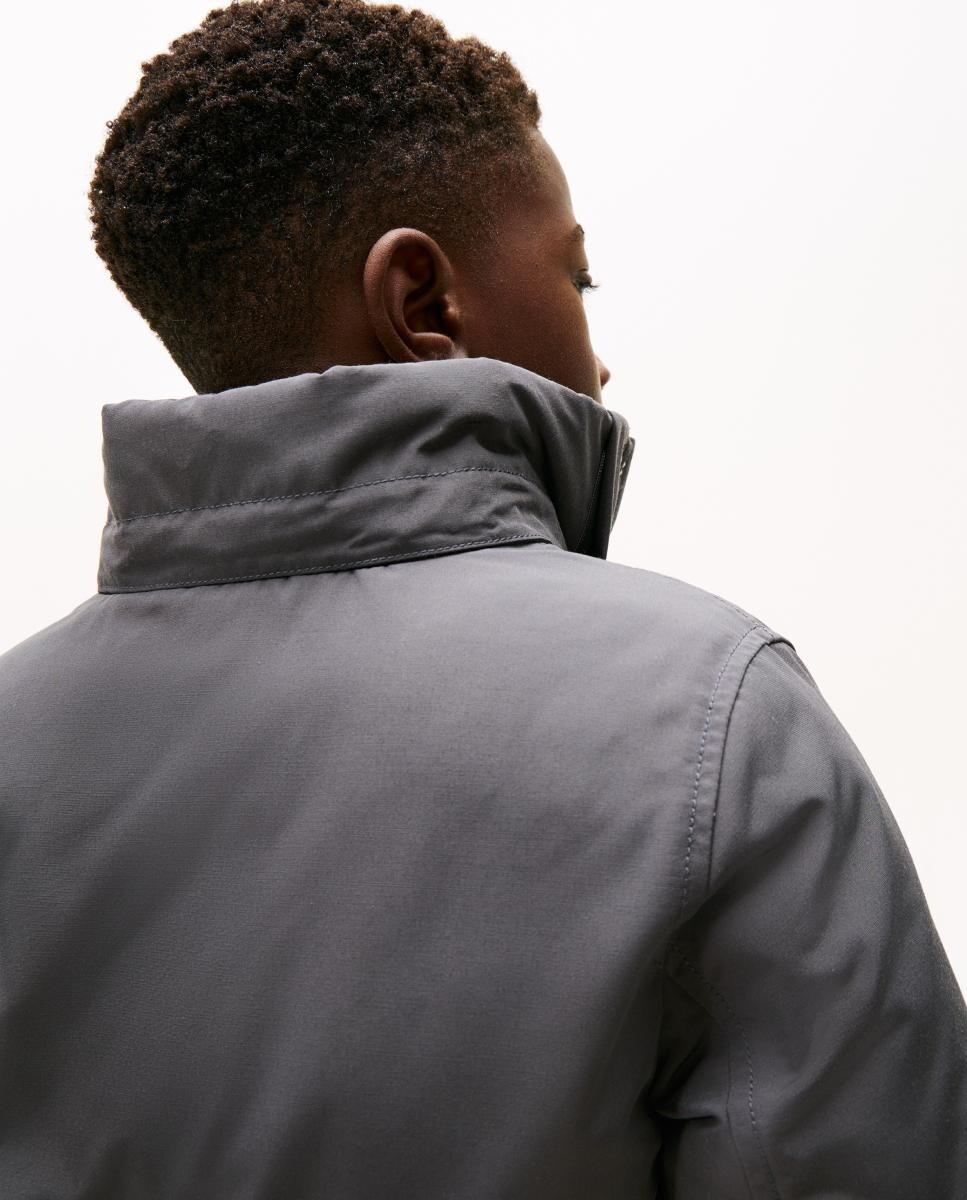 Parka Acolchoada Estilo Blusão Bomber com Capuz e Pelo Cinzento-escuro-5