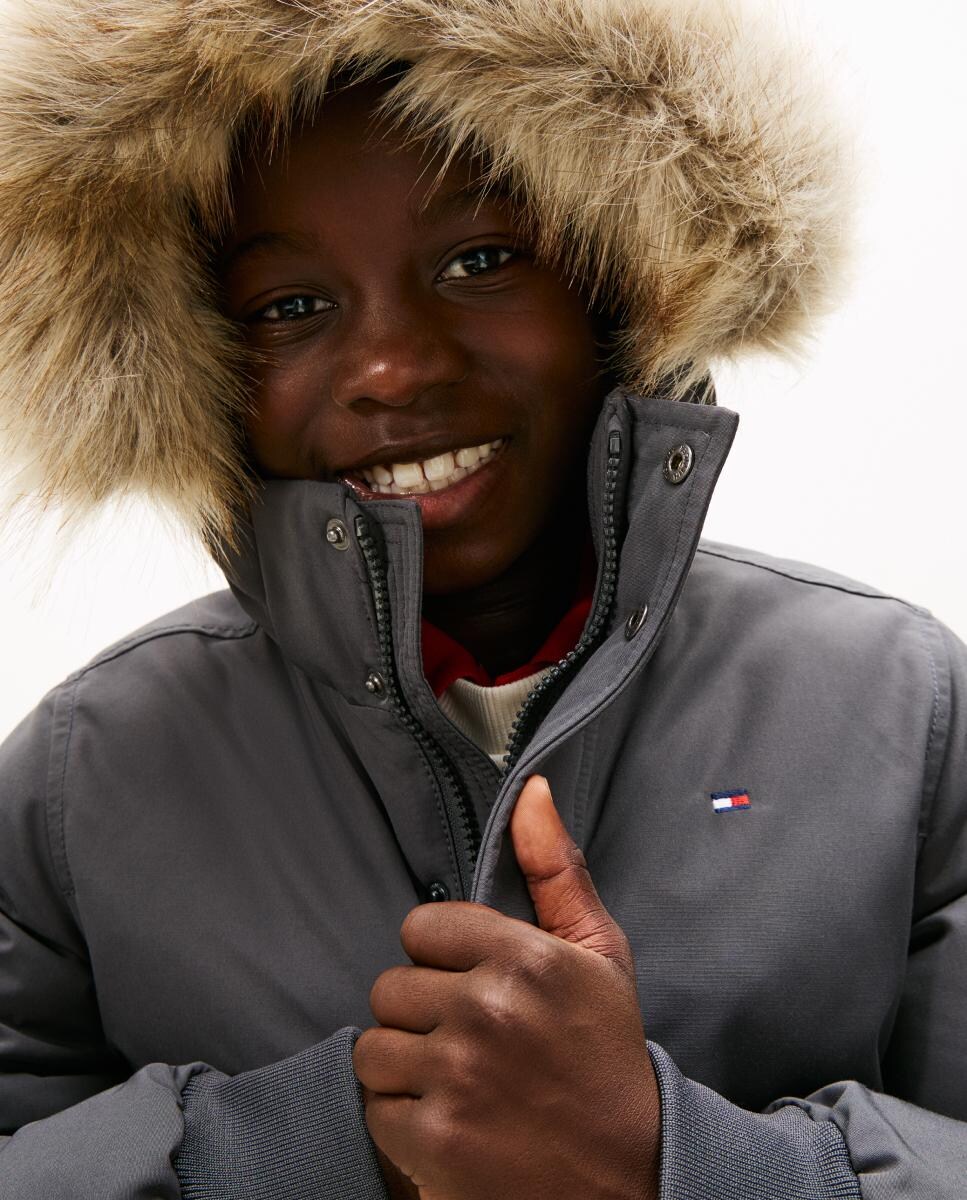 Parka Acolchoada Estilo Blusão Bomber com Capuz e Pelo Cinzento-escuro-6