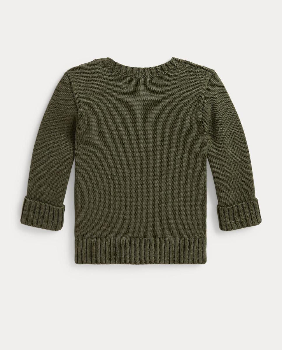 Camisola de Malha de Algodão de Bebé Unissexo com Polo Bear Verde-militar-2