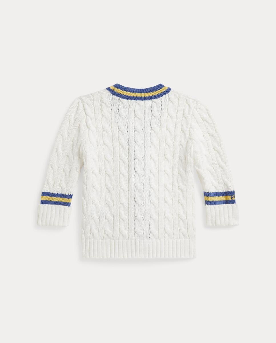 Cardigan de Malha do Cabo de Algodão de Bebé Polo Ralph Lauren Branco-marfim-2