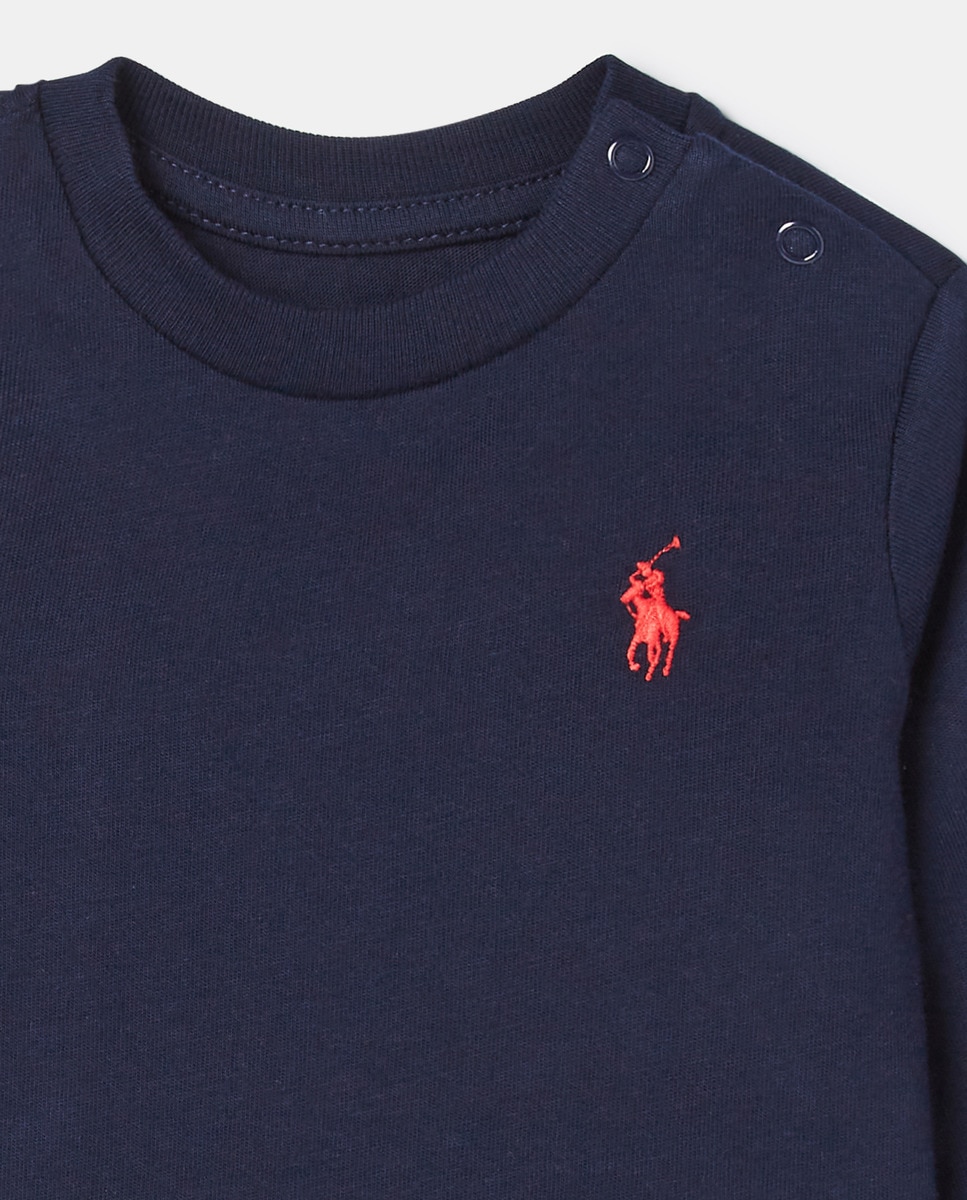 T-shirt de Algodão de Bebé com Cavalo Bordado Azul-marinho-4