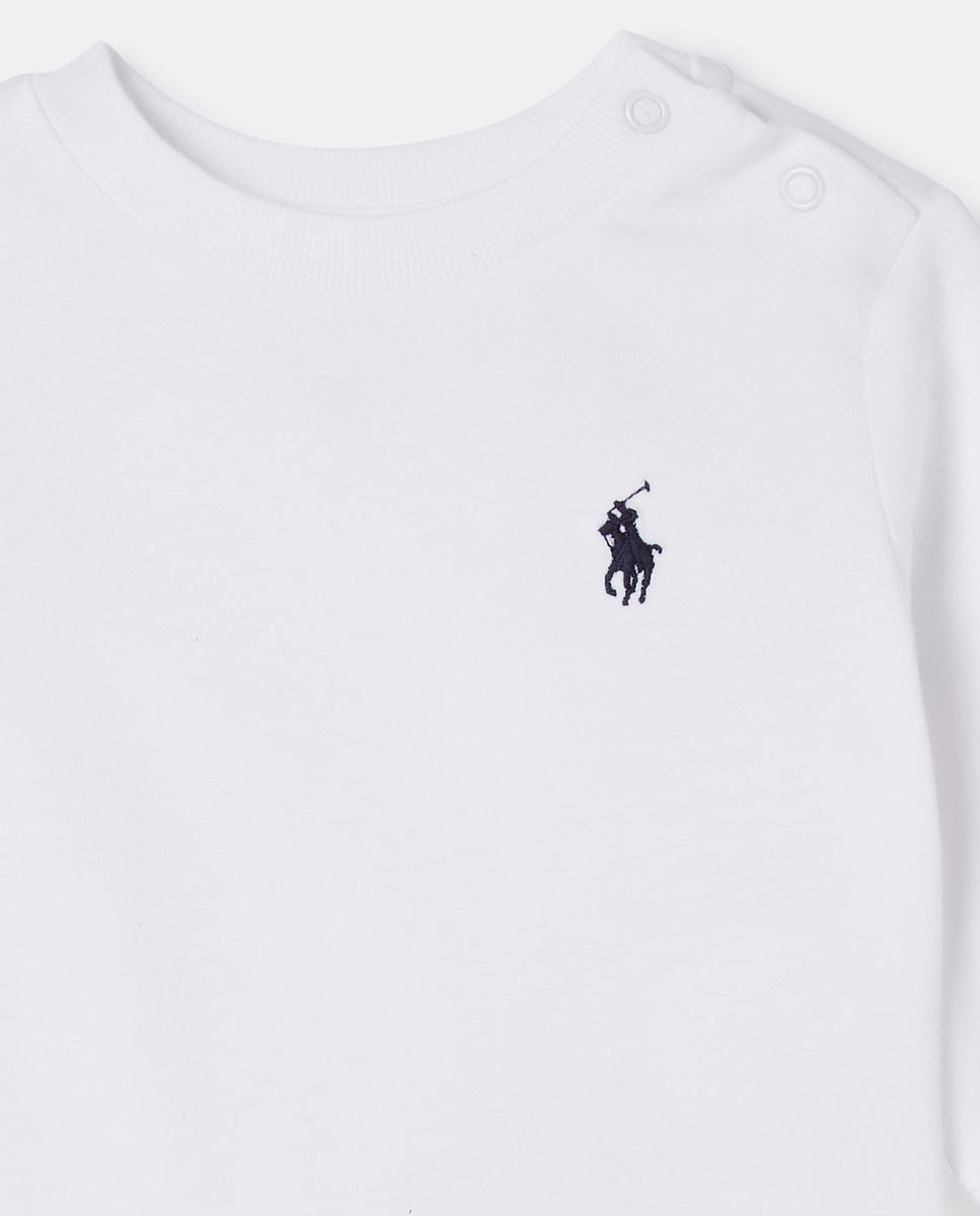 Camisola de Algodão de Bebé Unissexo com Manga Comprida Branco-3