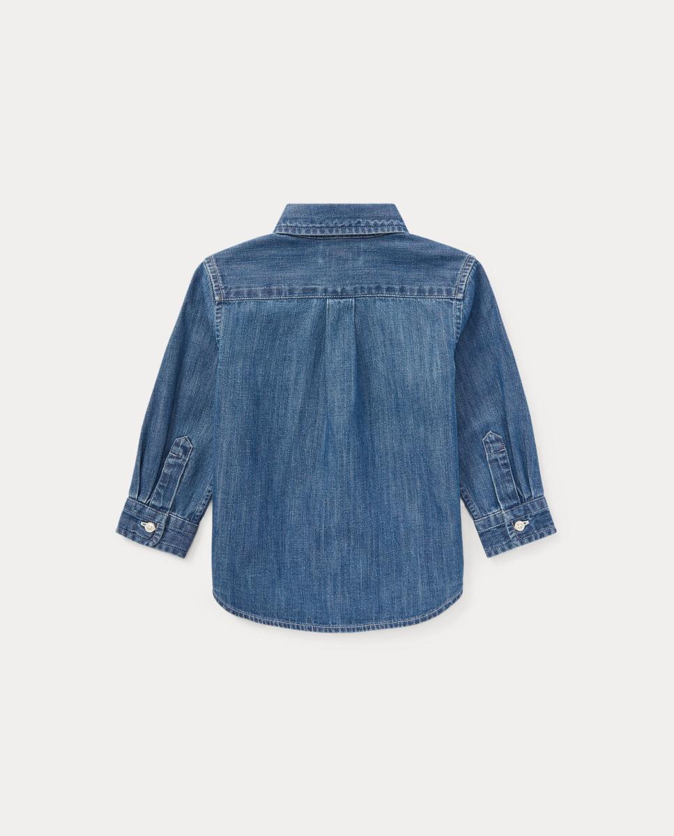 Camisa de Ganga de Algodão de Bebé Azul-índigo-2