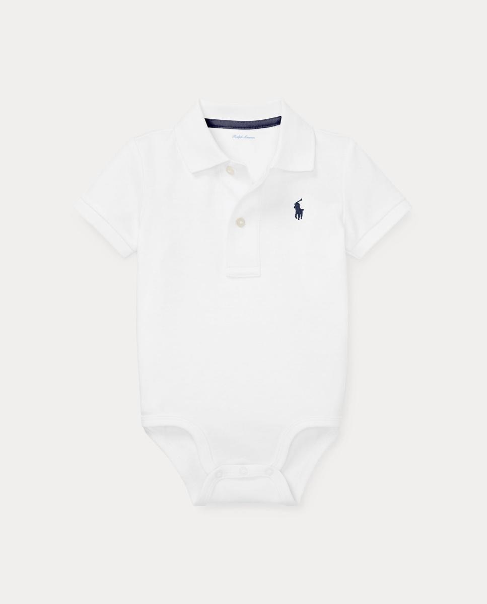 Body Unissexo Tipo Polo de Algodão Branco-1