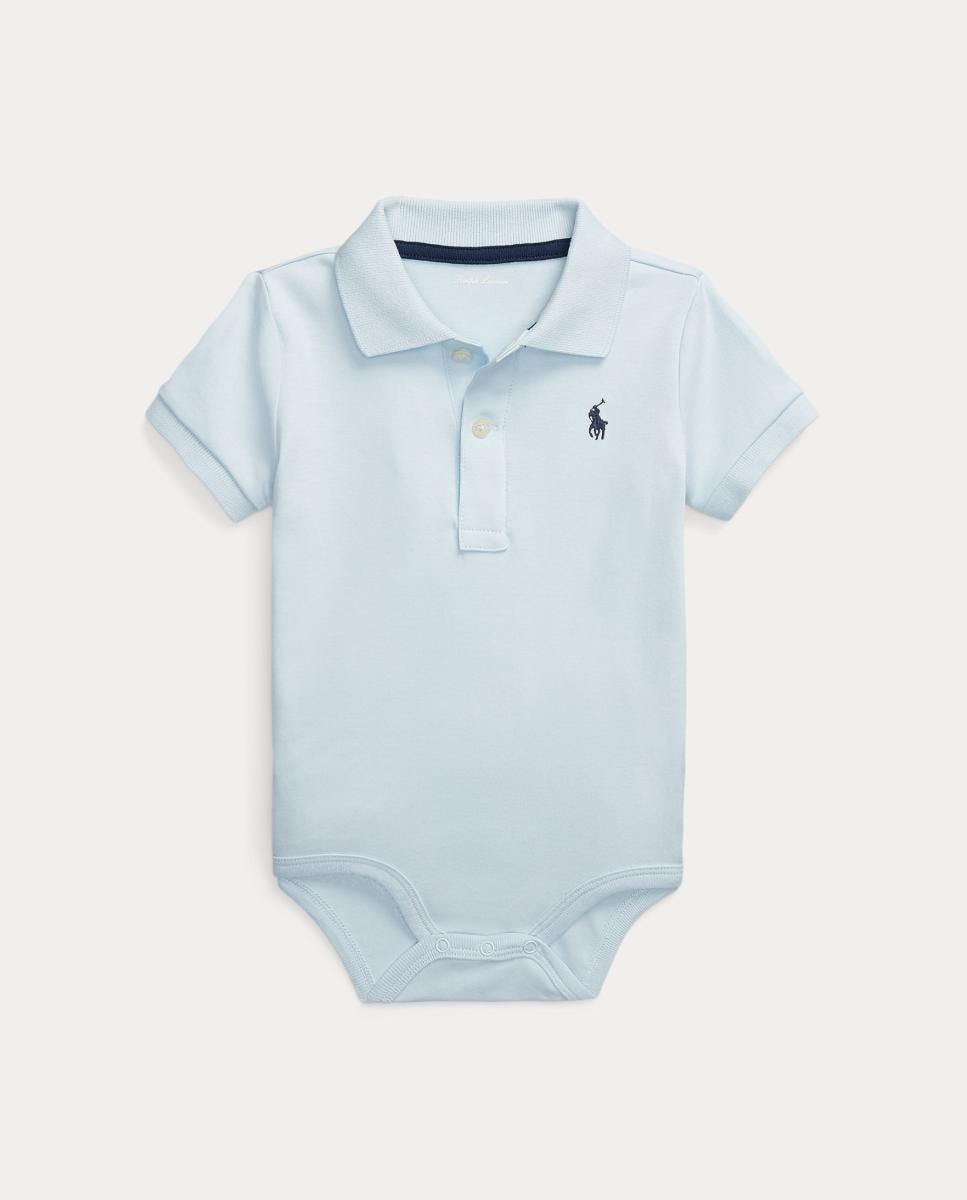 Body de Bebé Tipo Polo de Algodão Azul-claro-1