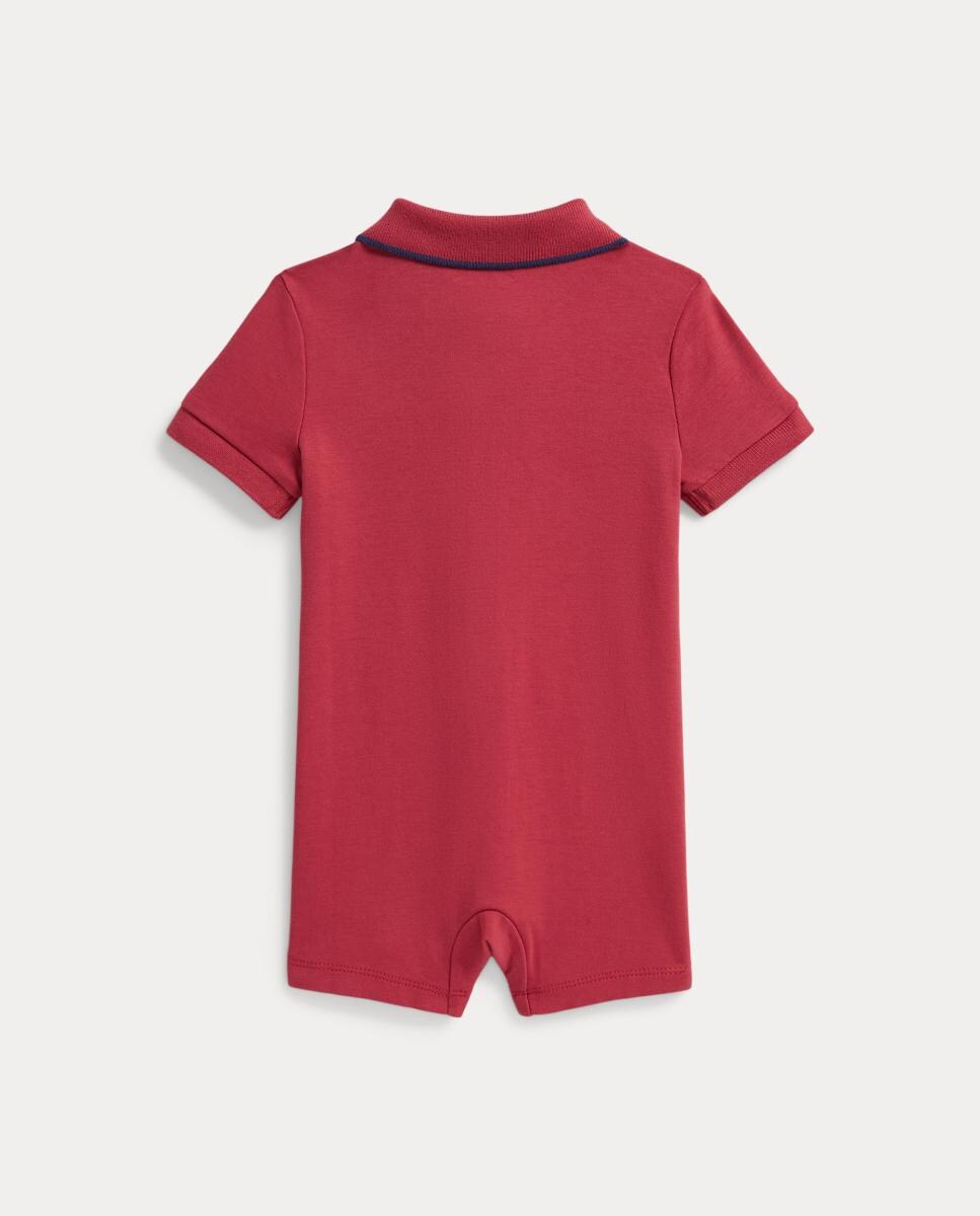 Babygrow Curto Tipo Polo de Algodão Suave de Bebé Coral-2