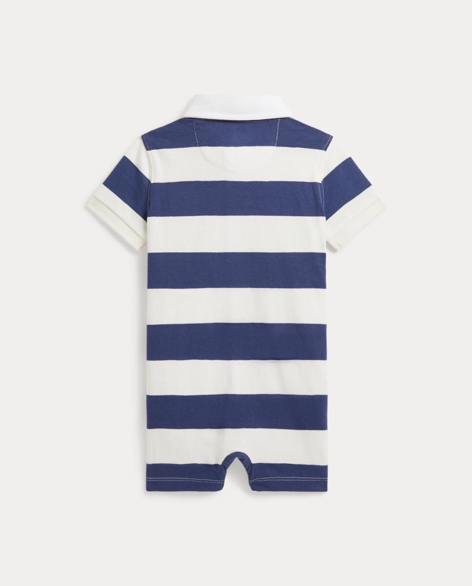 Babygrow Curto Tipo Polo de Algodão de Bebé Azul/Branco-2