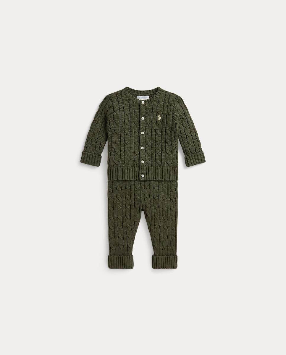 Conjunto unisex de cárdigan y pantalón de algodón - Polo Ralph Lauren - Verde militar Verde militar-1