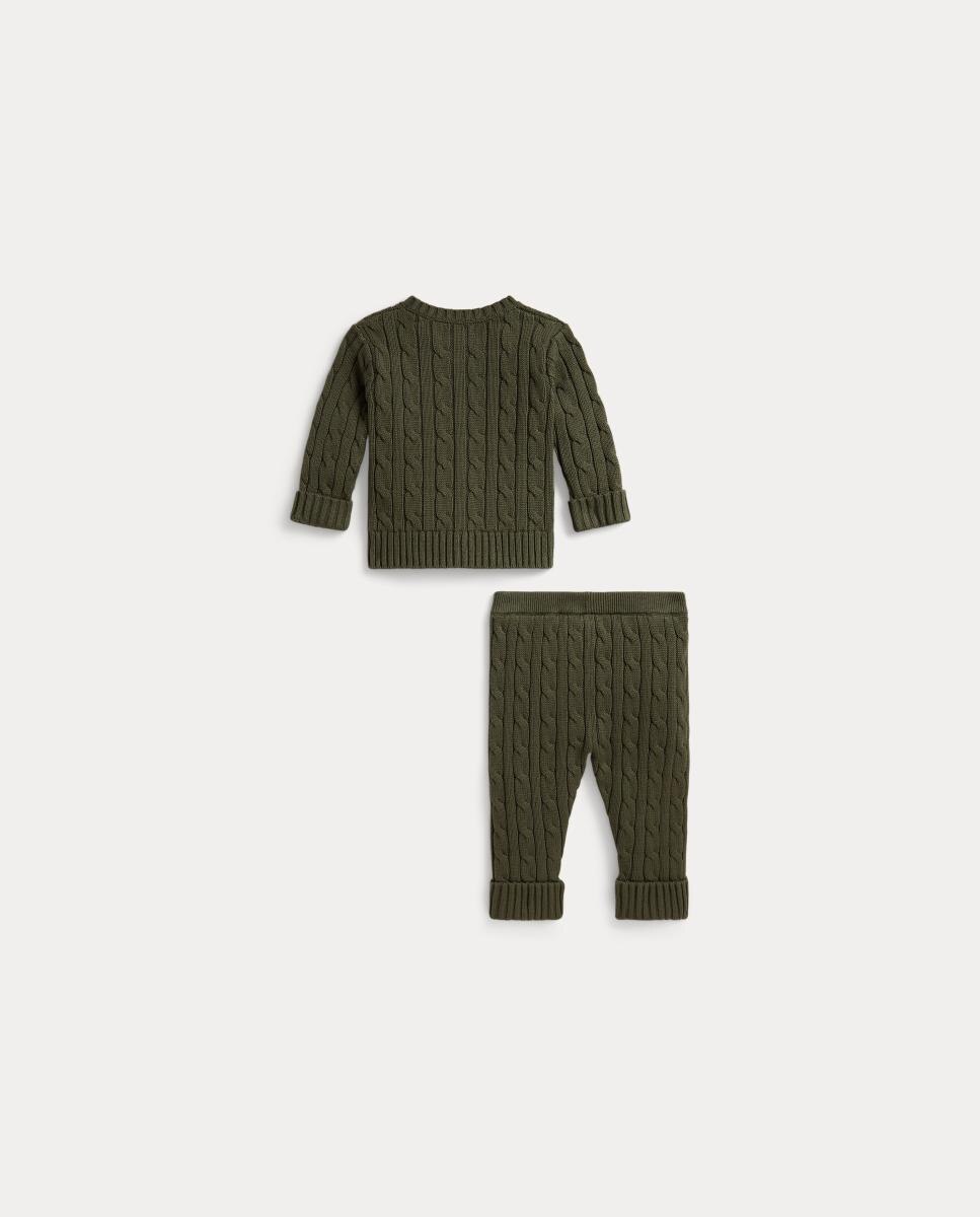 Conjunto unisex de cárdigan y pantalón de algodón - Polo Ralph Lauren - Verde militar Verde militar-2