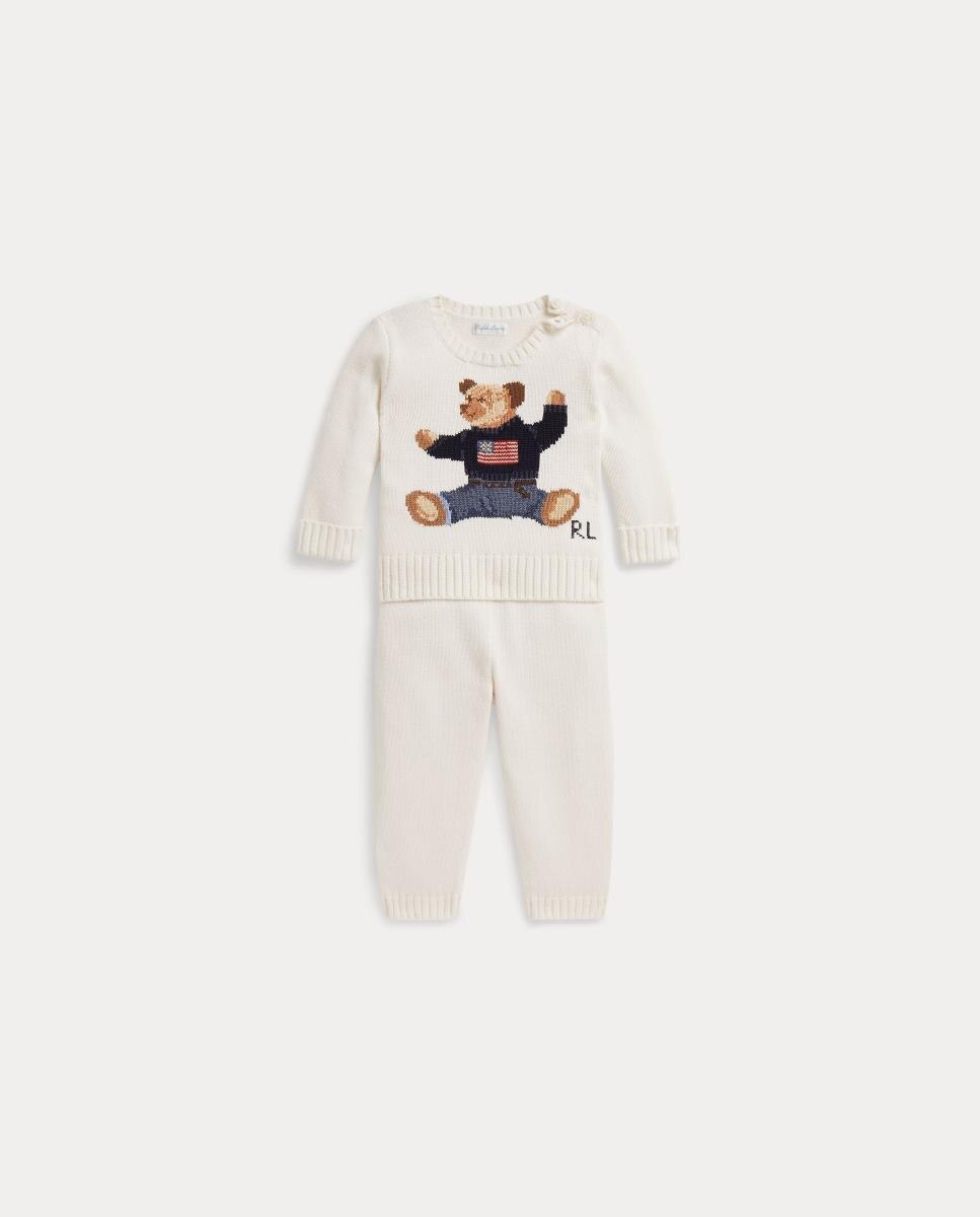 Conjunto unisex con jersey Polo Bear y pantalón de algodón - Polo Ralph Lauren - Crudo Crudo-1