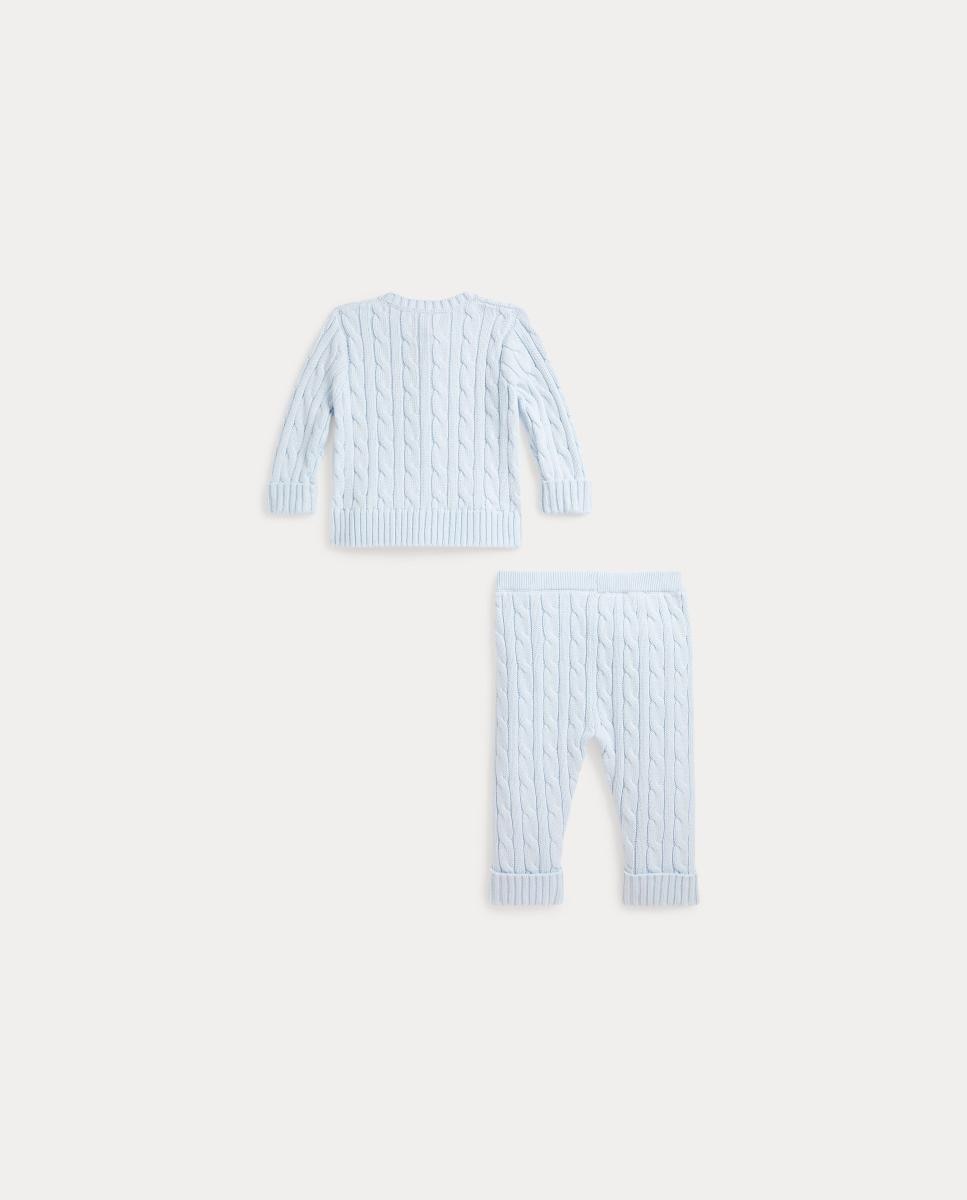 Conjunto Unissexo de Cardigan e Calças de Algodão Polo Ralph Lauren Azul-claro-2