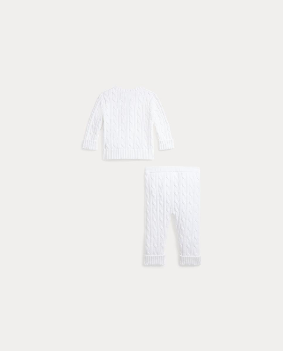 Conjunto Unissexo de Cardigan e Calças de Algodão Polo Ralph Lauren Branco-2