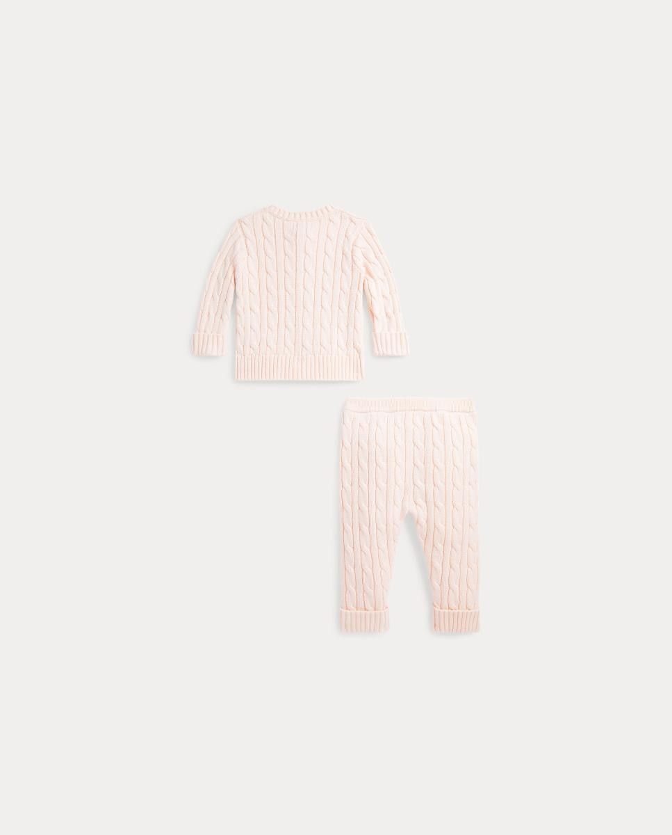 Conjunto de Cardigan e Calças de Algodão de Bebé Polo Ralph Lauren Rosa-claro-2