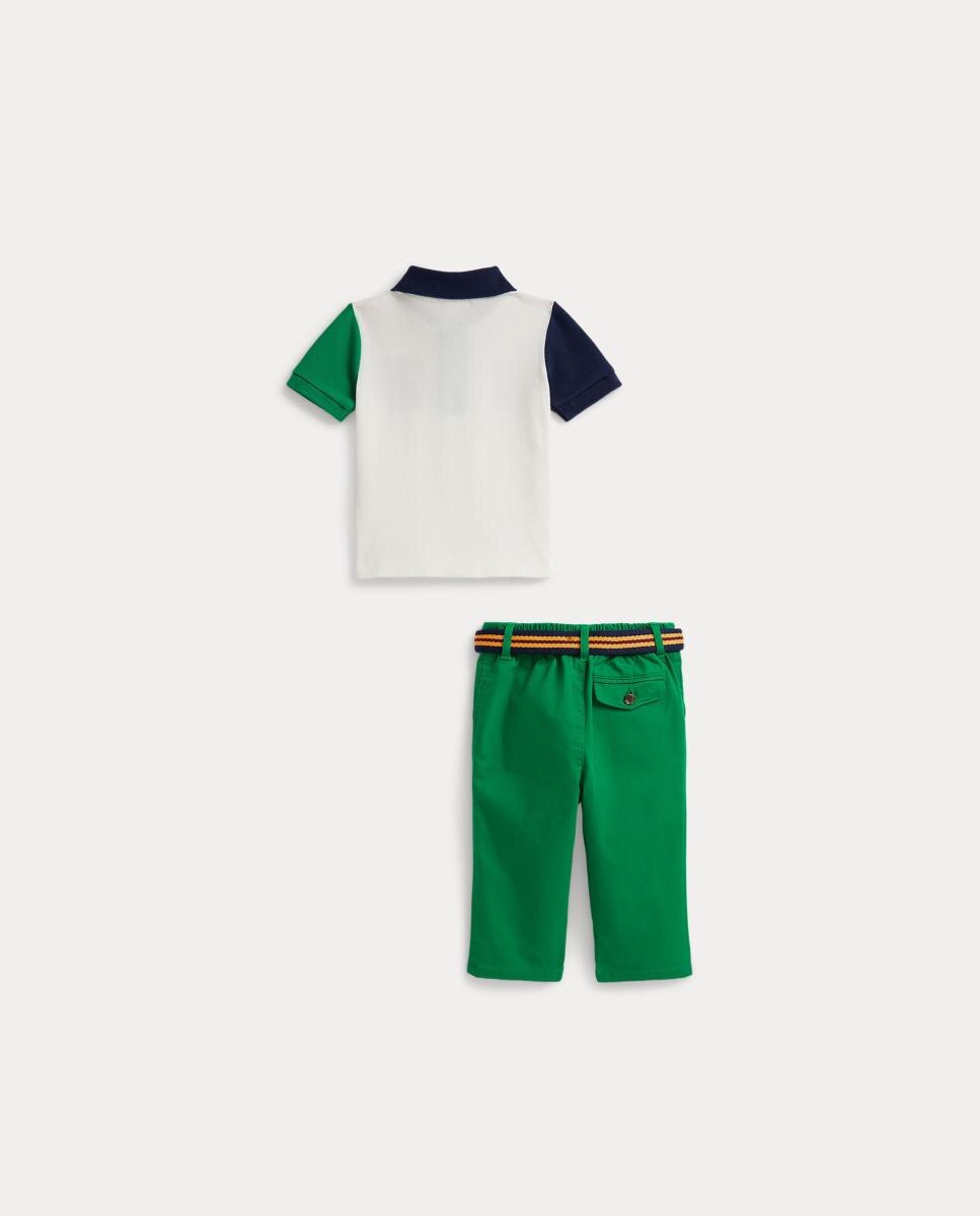 Conjunto de Polo e Calças de Sarja de Bebé Polo Ralph Lauren Branco / Verde-2