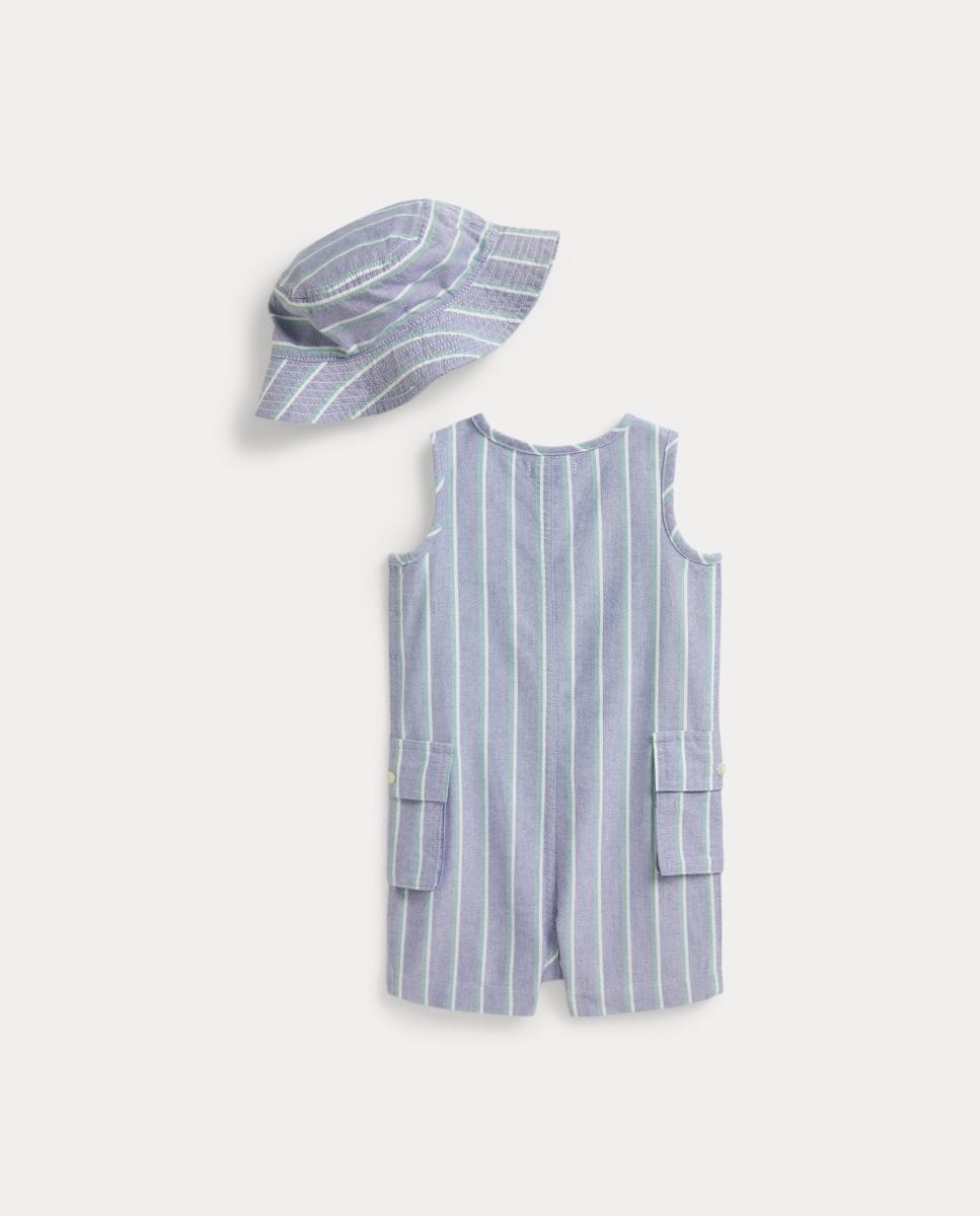 Conjunto de Algodão Estampado de Bebé Azul/Branco-2