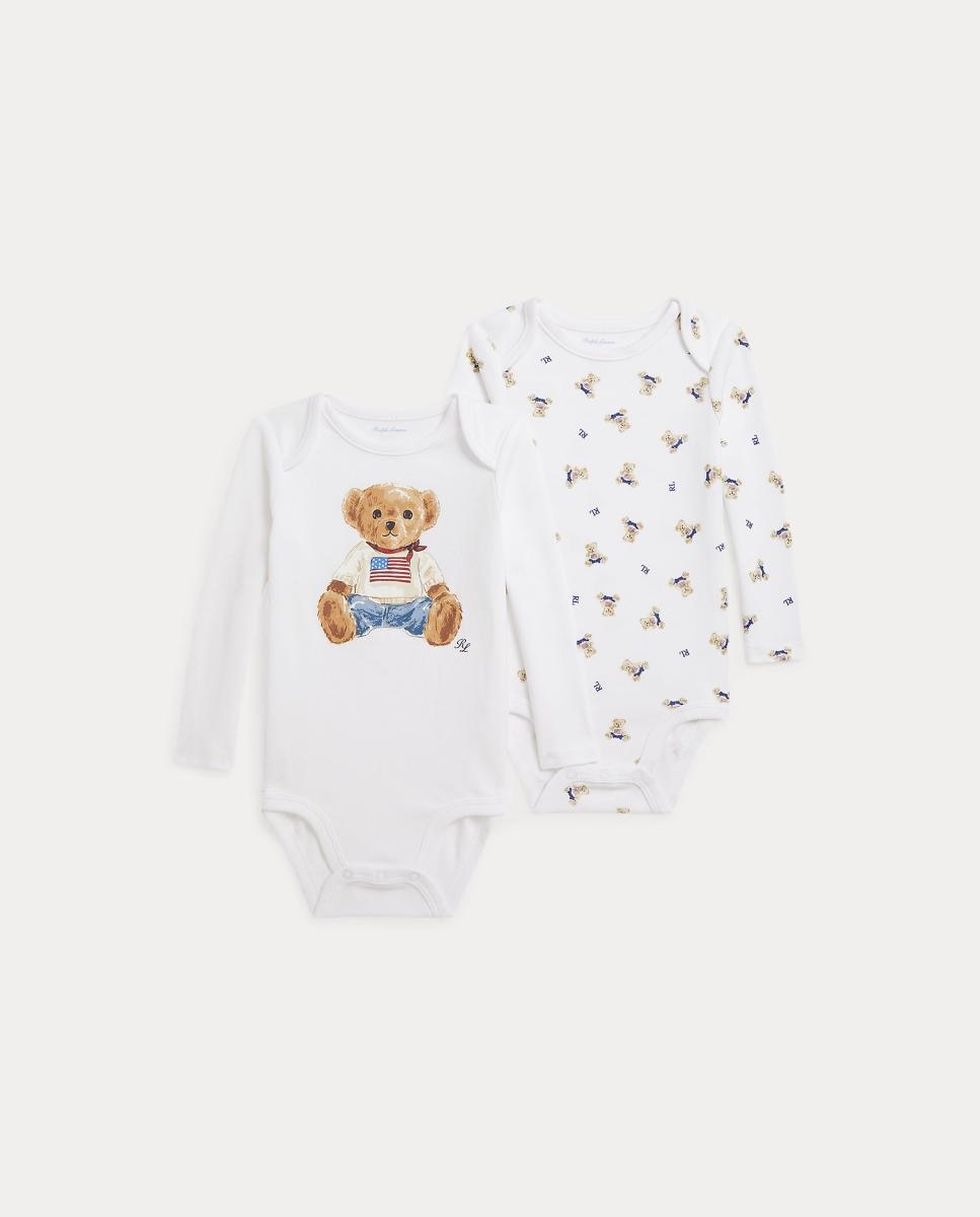 Conjunto unisex de dos bodis de algodón con Polo Bear - Polo Ralph Lauren - Blanco Blanco-1