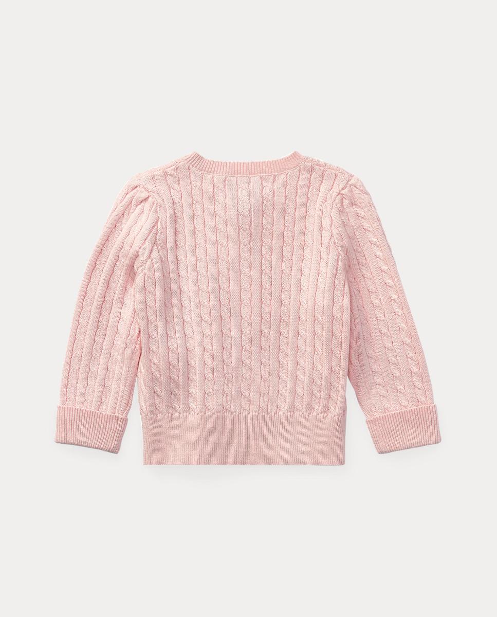 Cardigan de Malha do Cabo de Algodão de Bebé Rosa-2