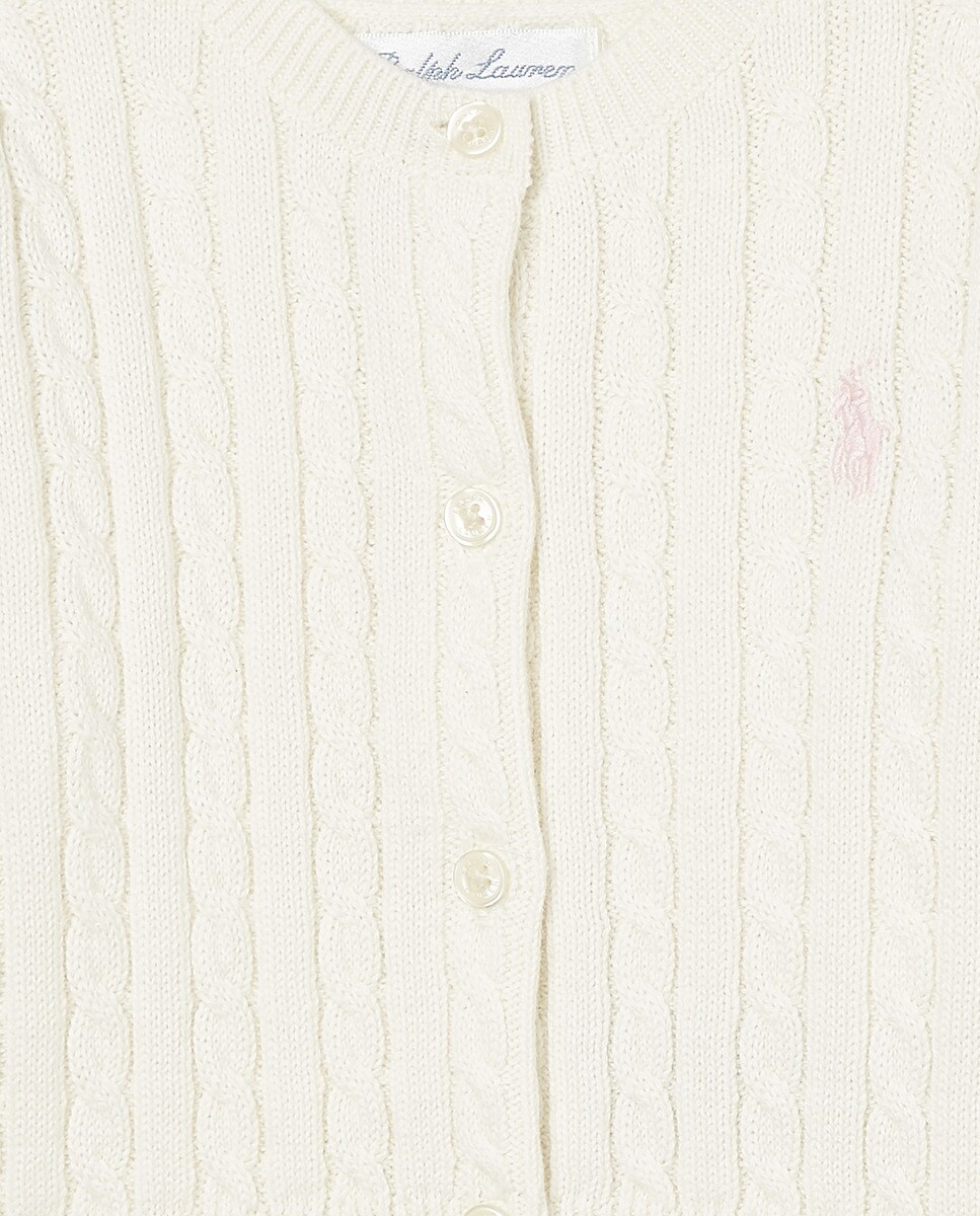 Cardigan de Malha do Cabo de Algodão de Bebé Polo Ralph Lauren Branco-4