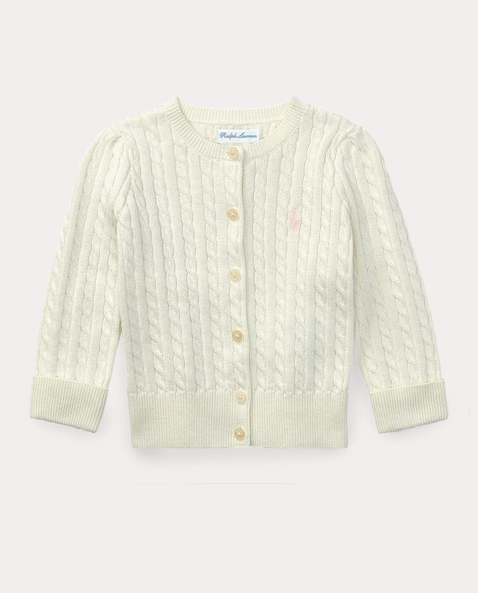 Cardigan de Malha do Cabo de Algodão de Bebé Polo Ralph Lauren Branco-5