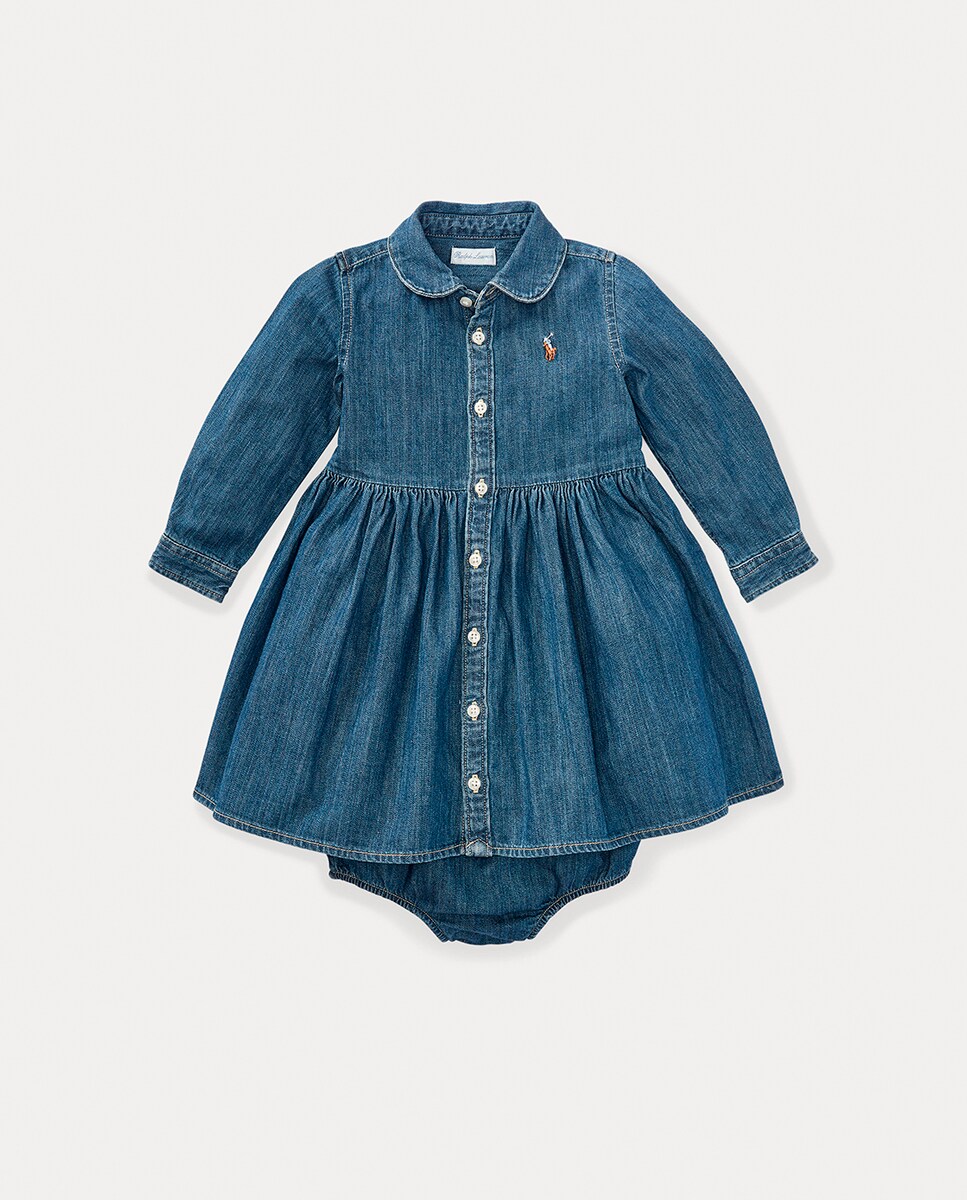 Vestido de bebé niña camisero fruncido con pololo Meses/3M Azul índigo