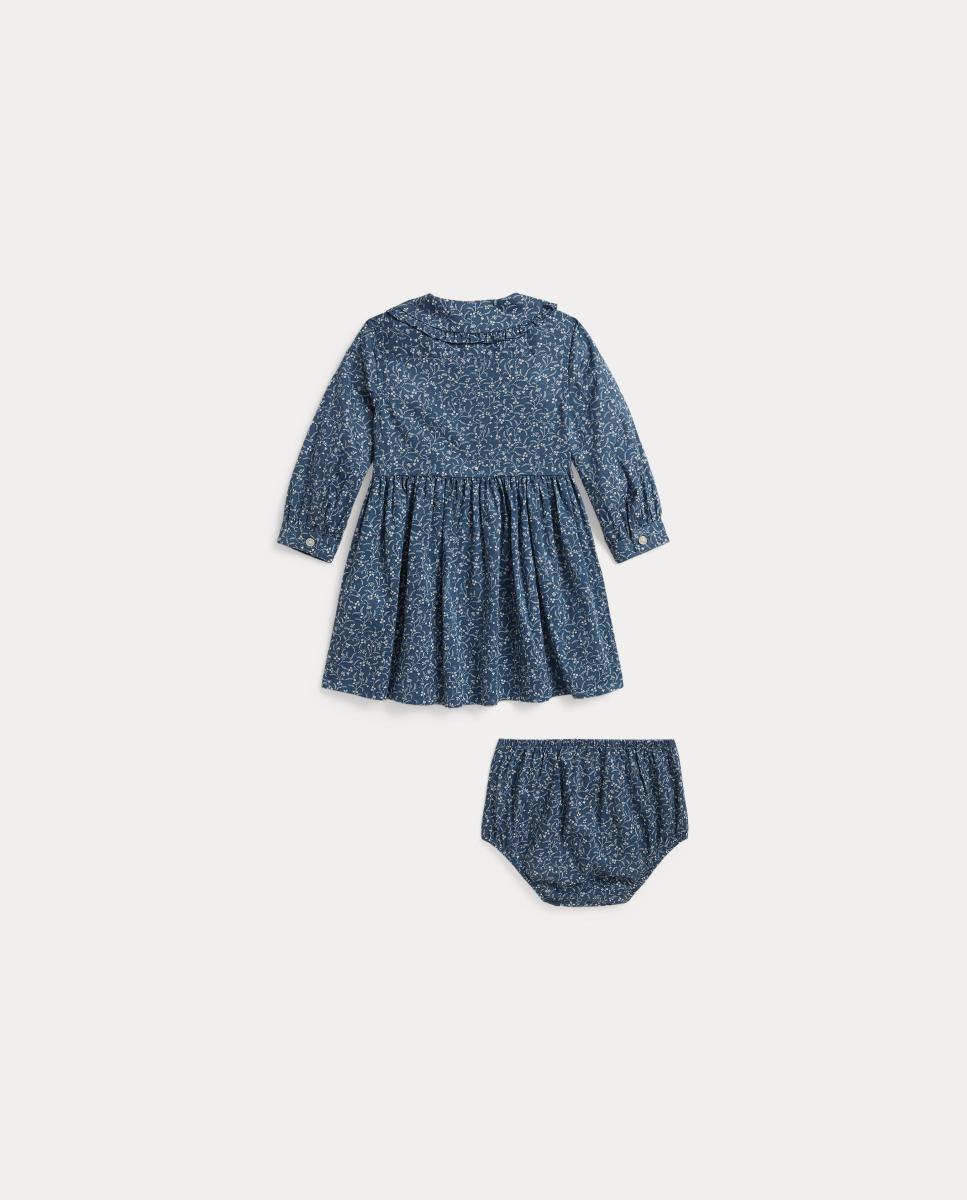 Vestido e Cueiro de Algodão de Bebé com Estampado Floral Polo Ralph Lauren Azul-índigo-2