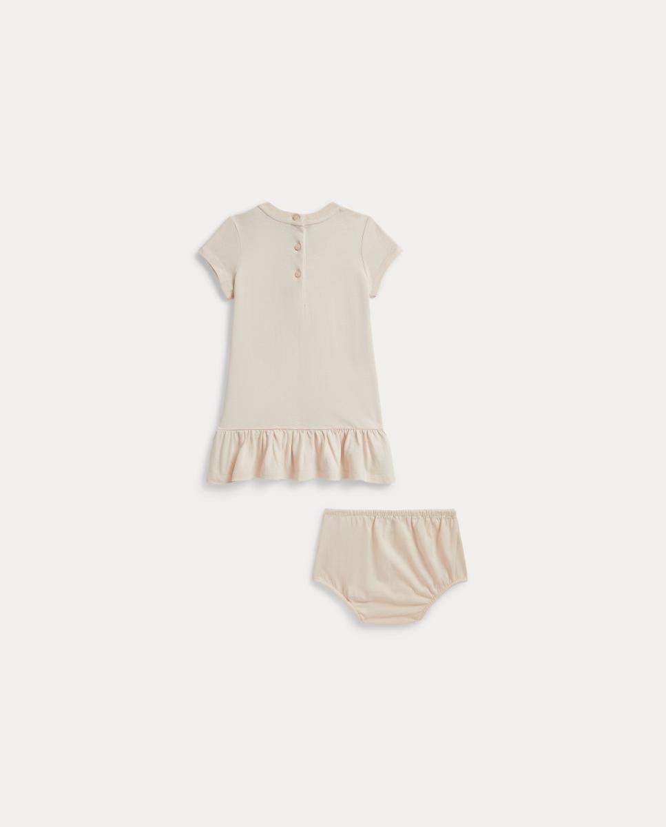 Vestido de Algodão de Bebé com o Ursinho em Patchwork Polo Ralph Lauren Creme-2
