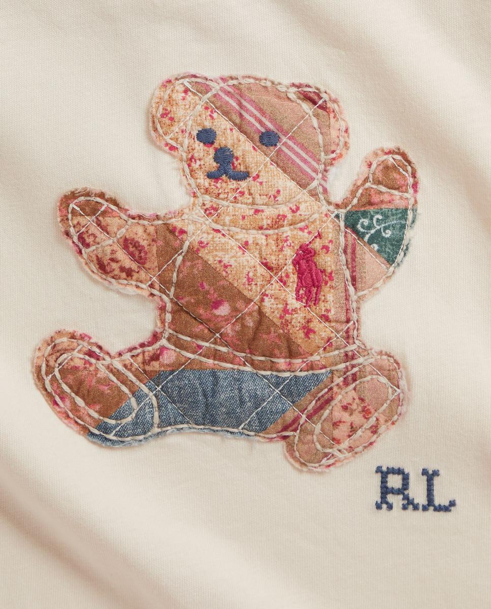 Vestido de Algodão de Bebé com o Ursinho em Patchwork Polo Ralph Lauren Creme-3