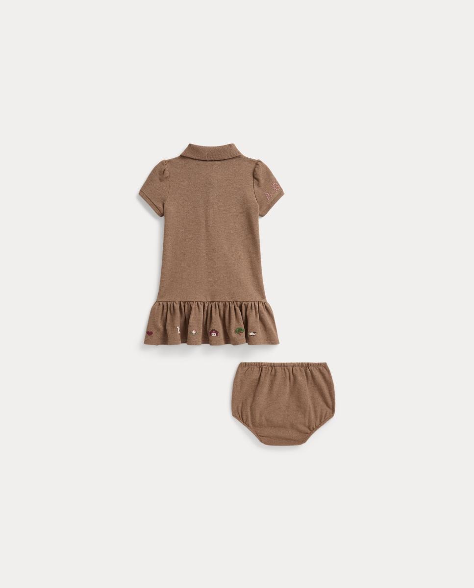 Vestido Piqué de Bebé com Motivos Bordados Castanho-claro-2