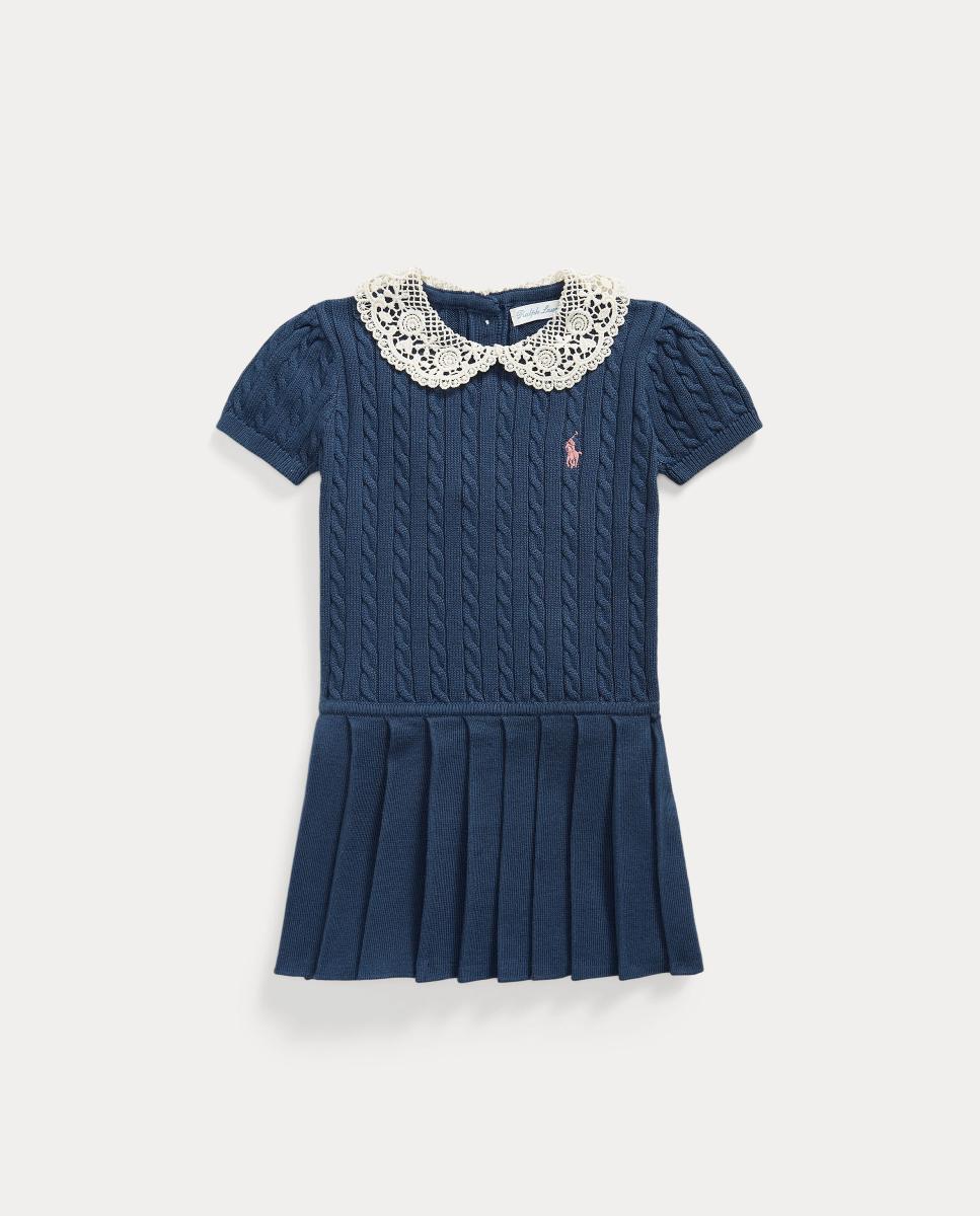 Vestido de bebé niña de algodón con cuello de encaje - Polo Ralph Lauren - Azul marino Azul marino-1