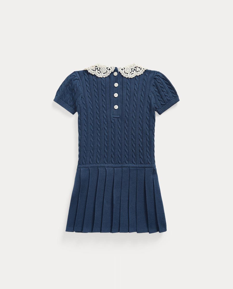 Vestido de bebé niña de algodón con cuello de encaje - Polo Ralph Lauren - Azul marino Azul marino-2