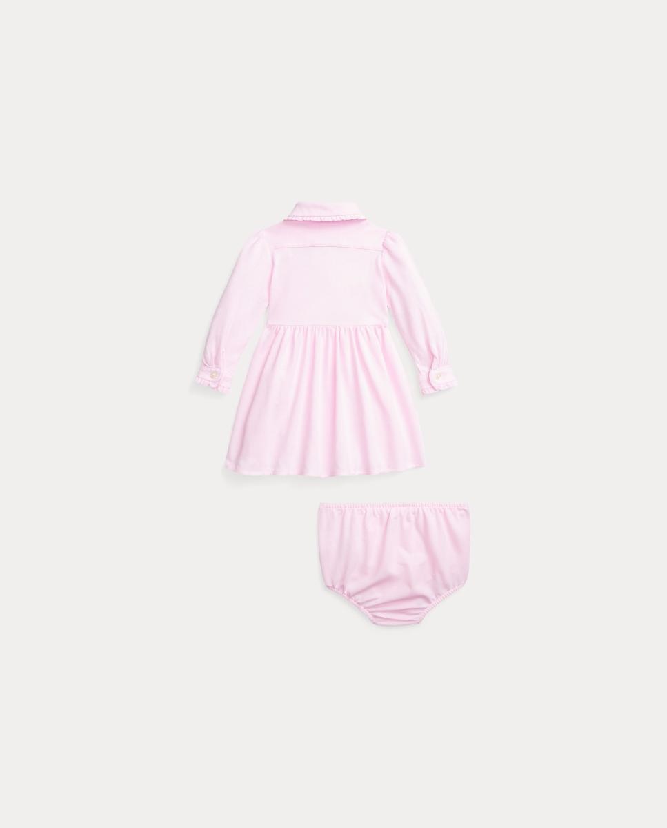 Vestido de Bebé em Piqué de Algodão com Cueiro Polo Ralph Lauren Rosa-2