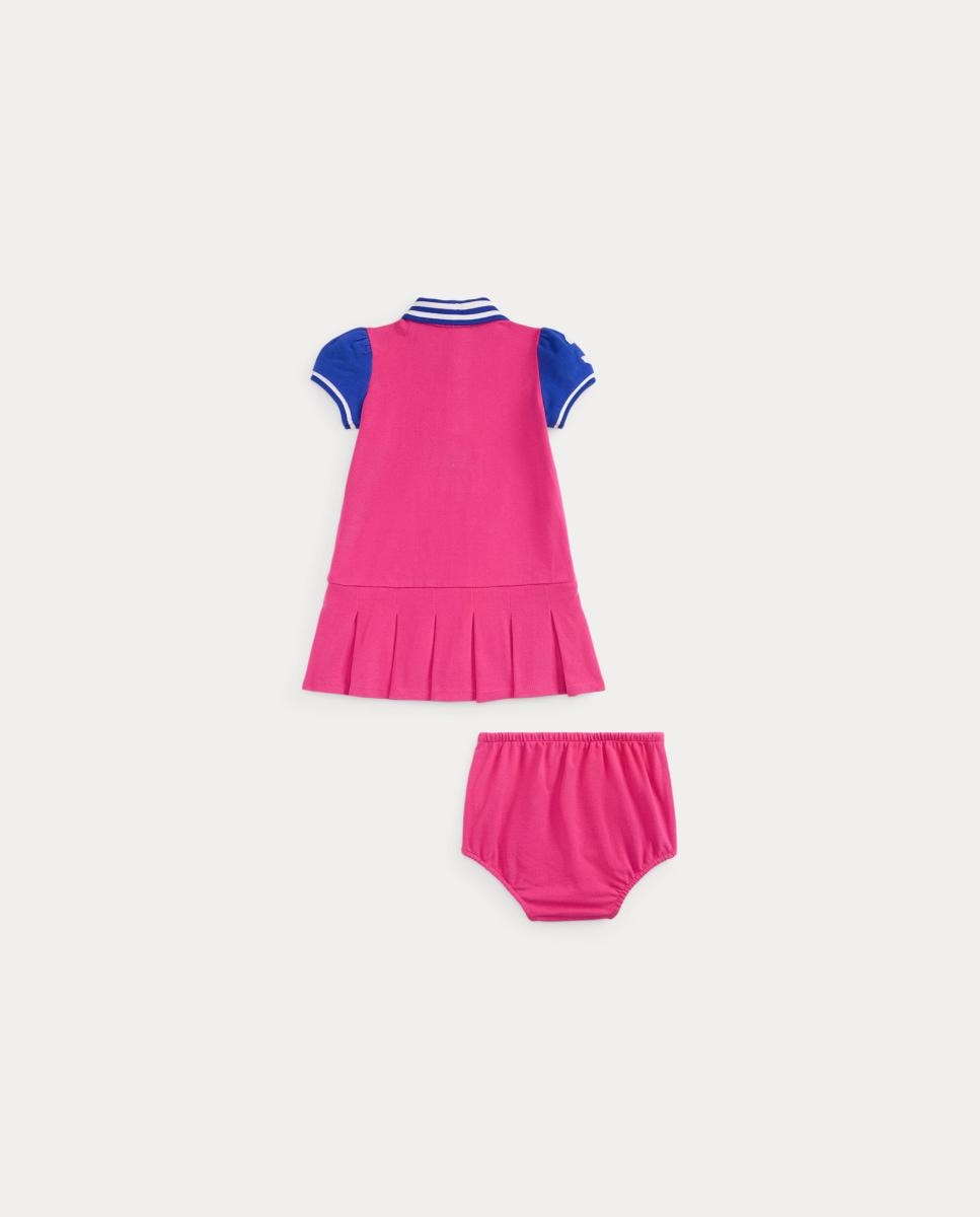 Vestido Tipo Polo de Algodão de Bebé com Cueiro Polo Ralph Lauren Rosa-pastilha-2