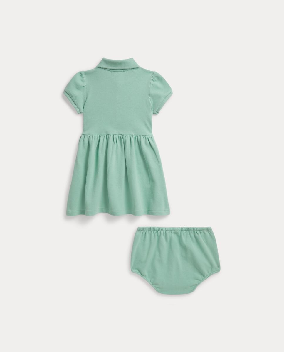 Vestido Tipo Polo de Piqué Elástico de Bebé Polo Ralph Lauren Verde Água-2